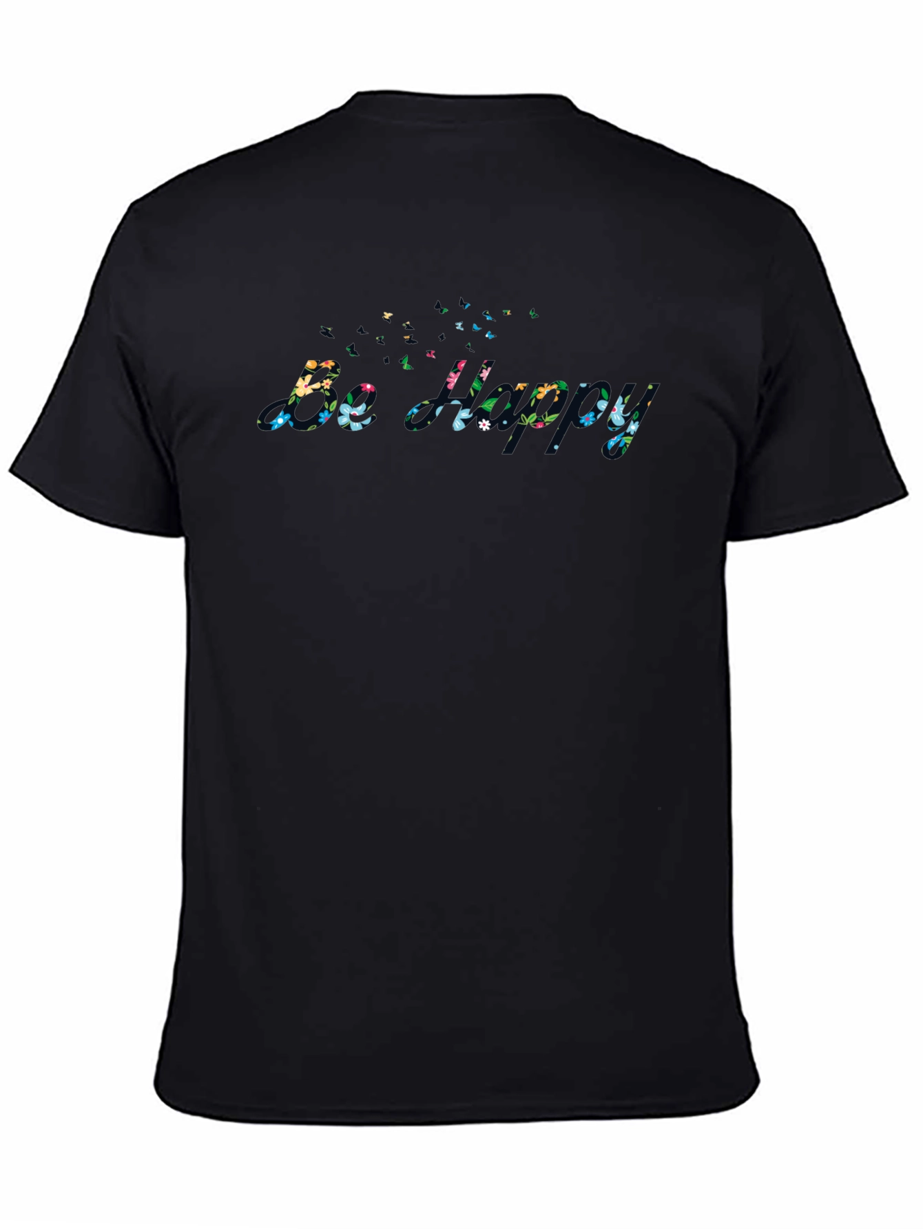 Floral Be Happy Black Graphic Tee