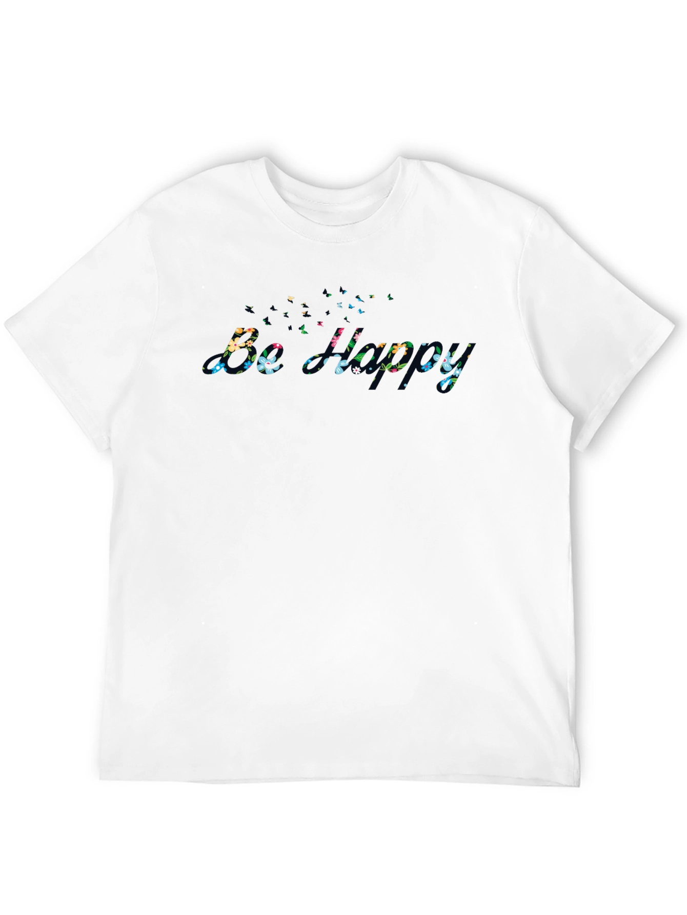Floral Be Happy Black Graphic Tee