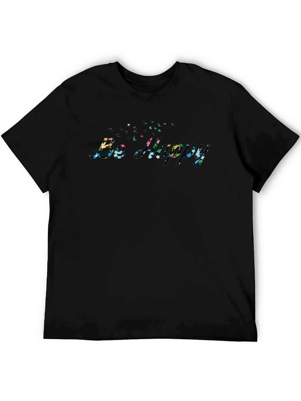 Floral Be Happy Black Graphic Tee