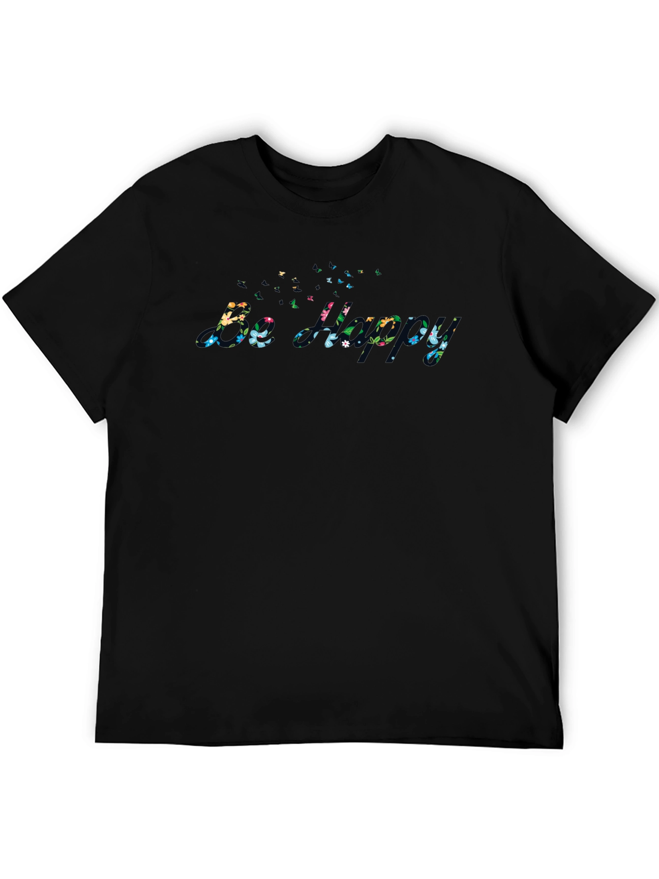 Floral Be Happy Black Graphic Tee