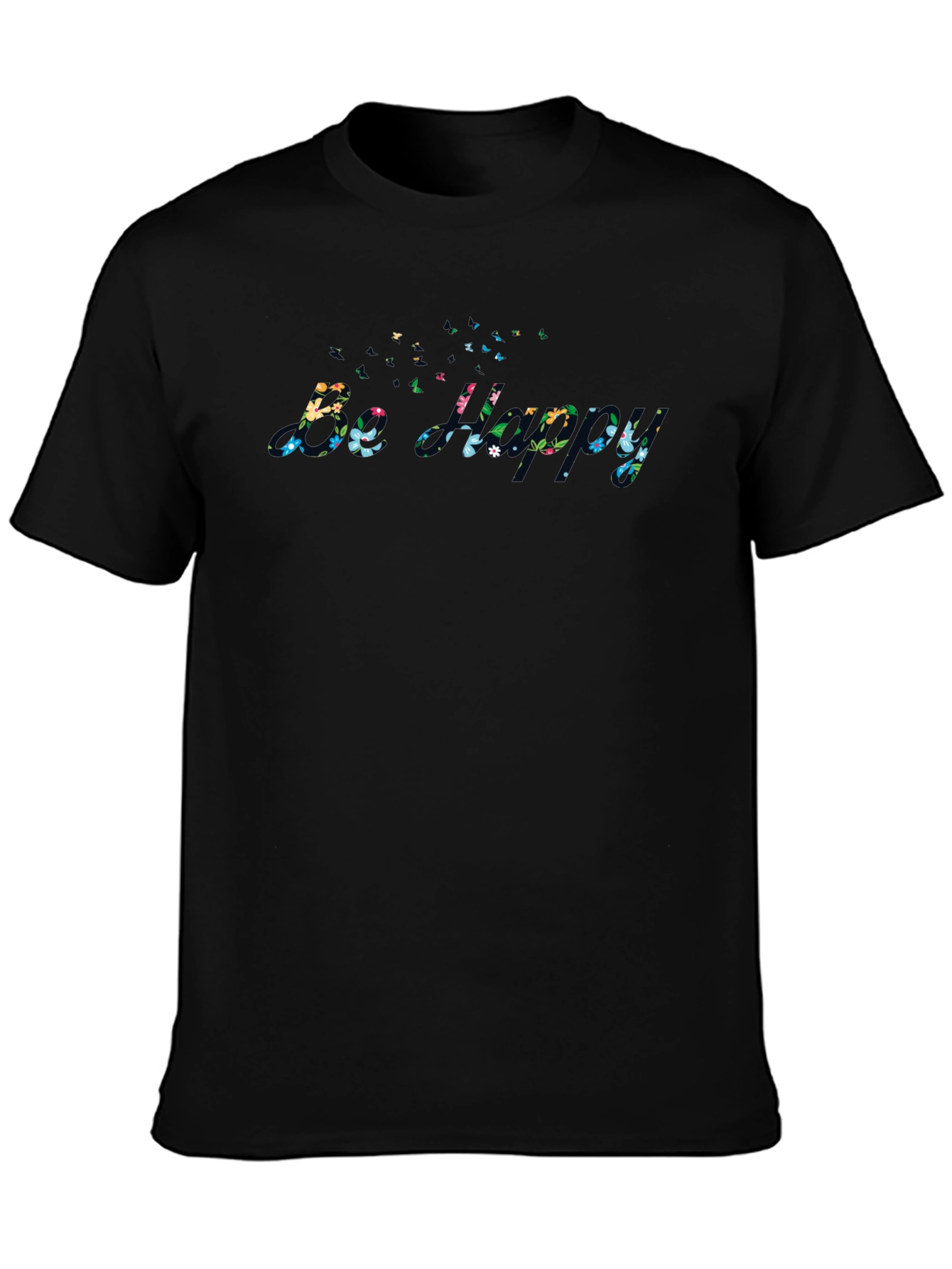 Floral Be Happy Black Graphic Tee