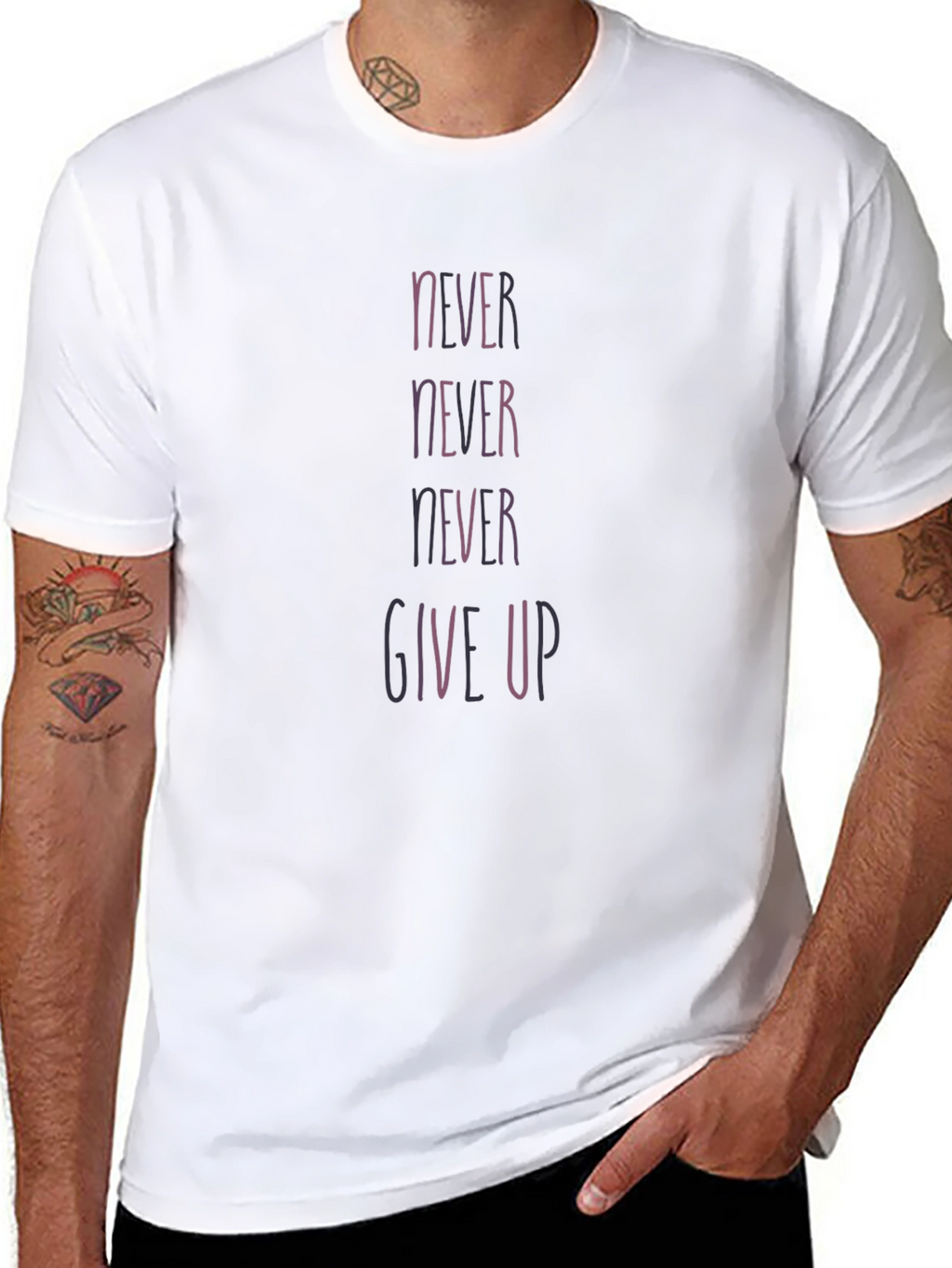 Never Give Up Black Graphic Tee