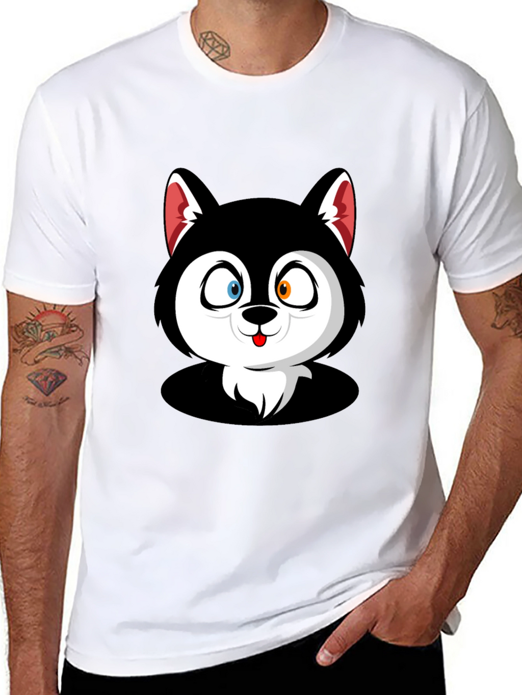 Cartoon Husky Graphic Black T-Shirt