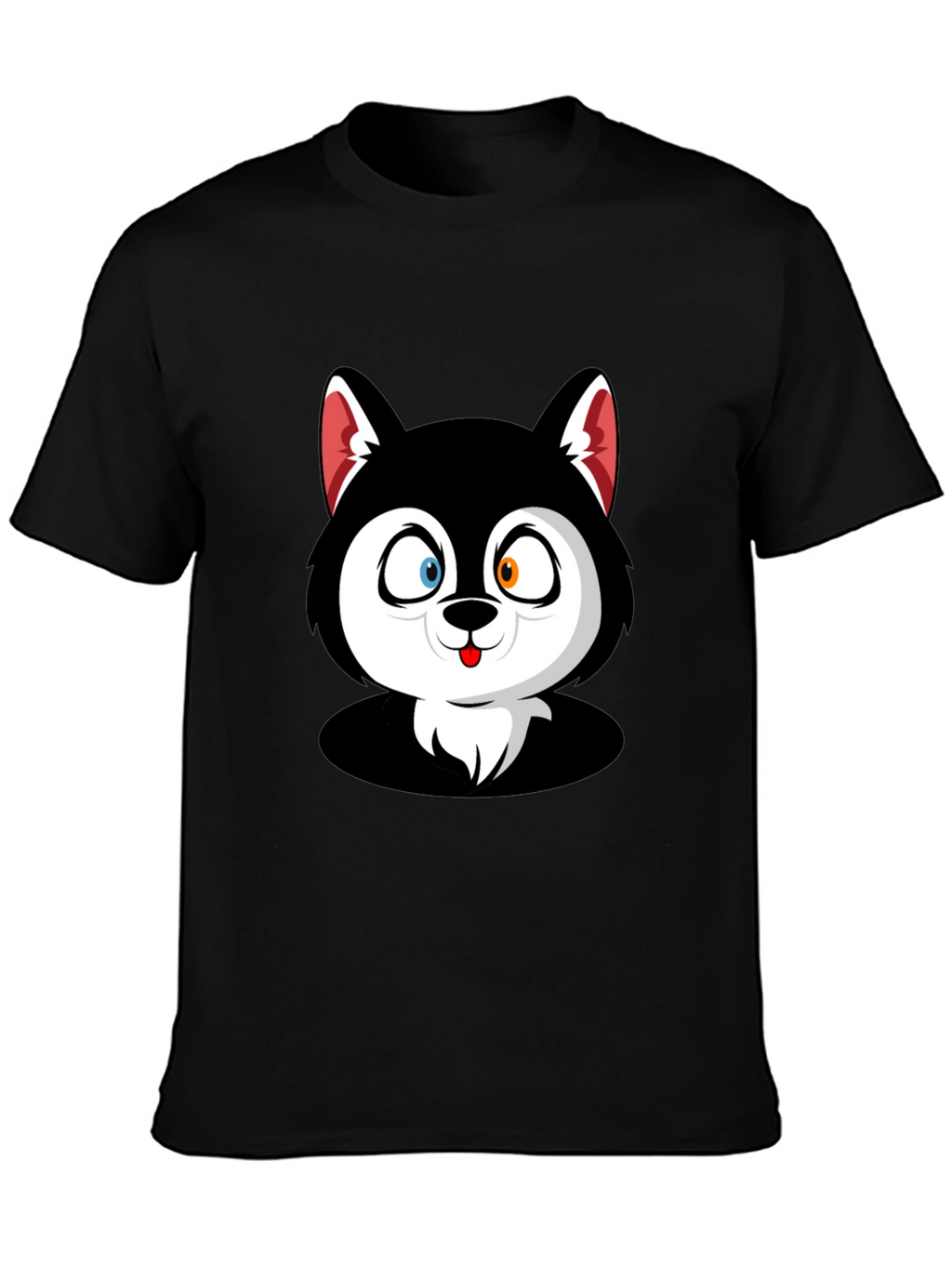 Cartoon Husky Graphic Black T-Shirt
