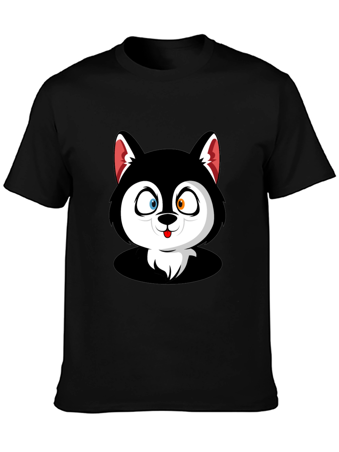 Cartoon Husky Graphic Black T-Shirt