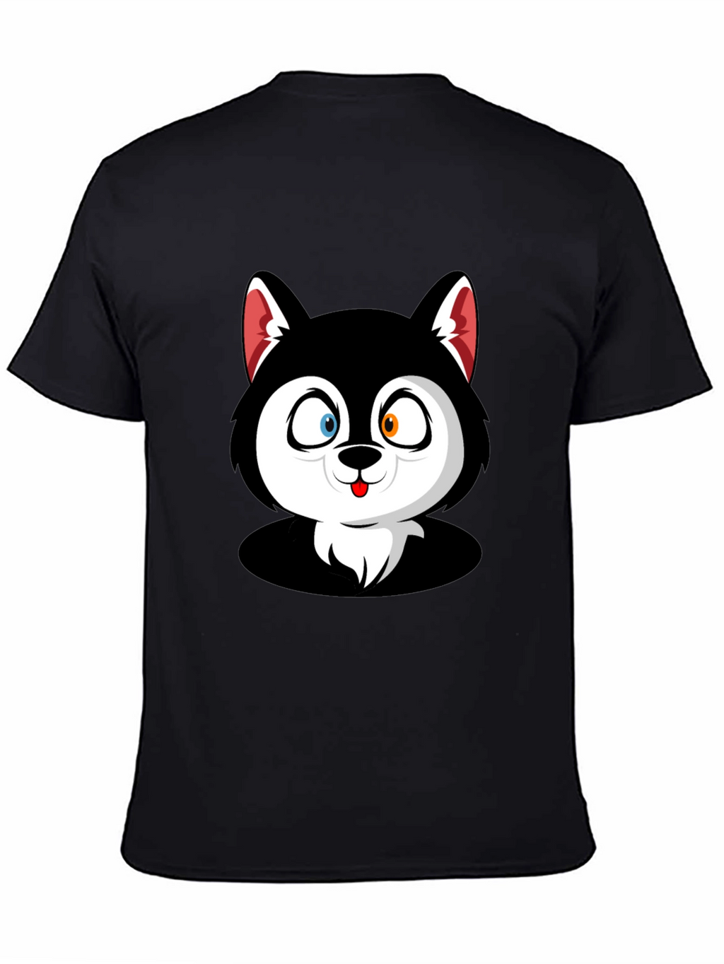 Cartoon Husky Graphic Black T-Shirt