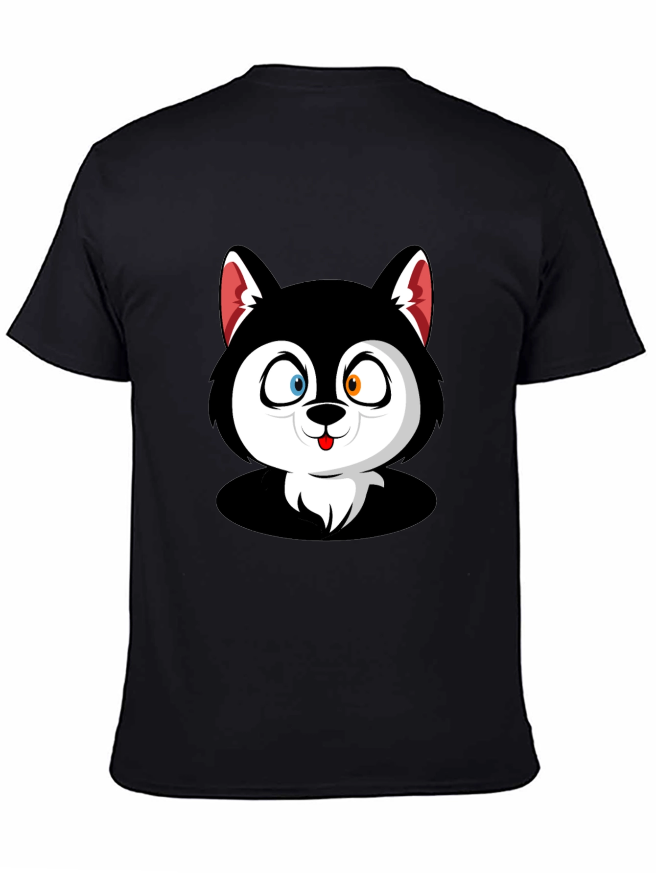 Cartoon Husky Graphic Black T-Shirt