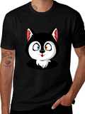Cartoon Husky Graphic Black T-Shirt