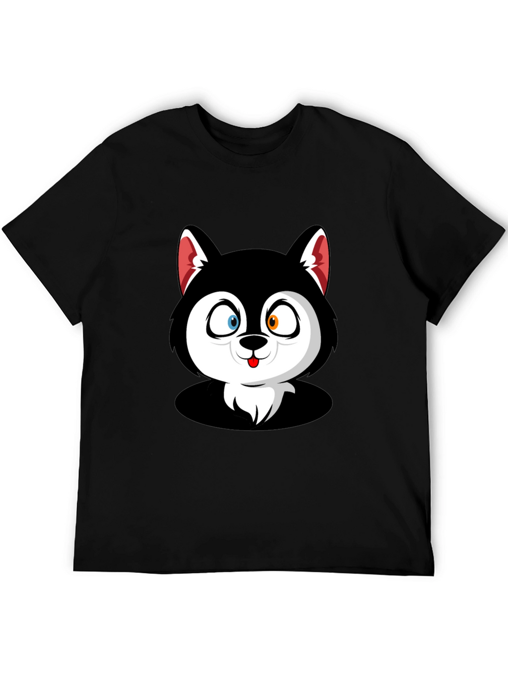 Cartoon Husky Graphic Black T-Shirt