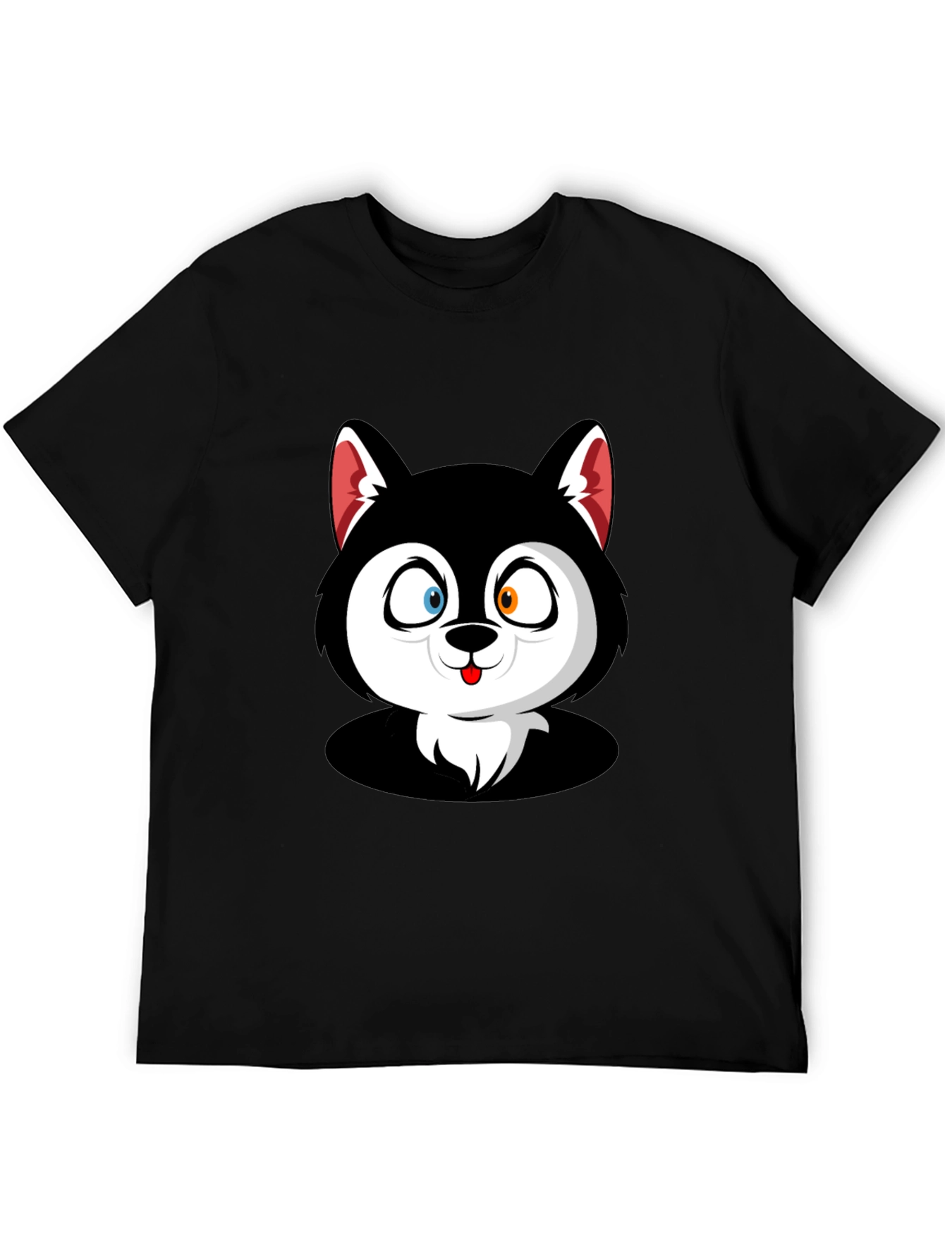 Cartoon Husky Graphic Black T-Shirt