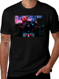Graphic Black T-Shirt - Bear Wolf & Hat Man