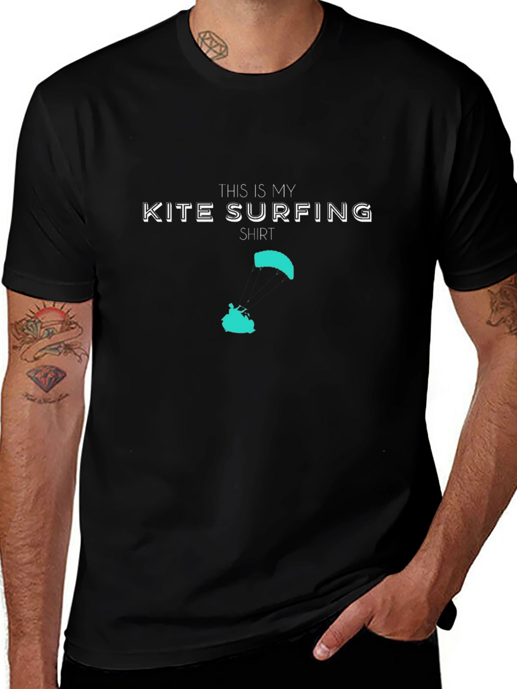Kite Surfing Shirt - Black Crew Neck Tee
