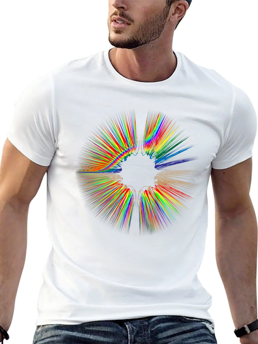Abstract Rainbow Burst Graphic Black T-Shirt