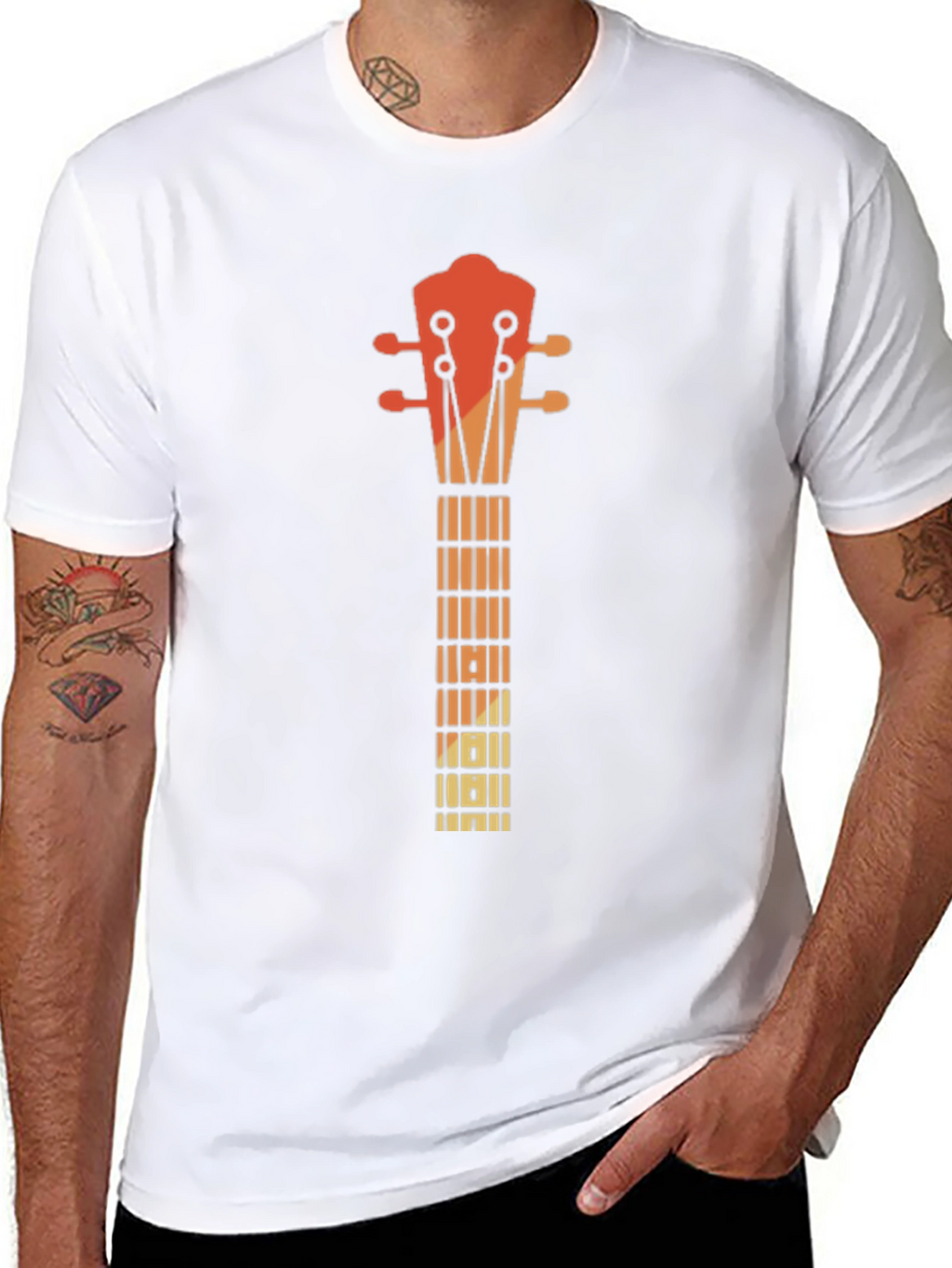 Retro Guitar Neck Graphic Tee - Music Lovers T-Shirt