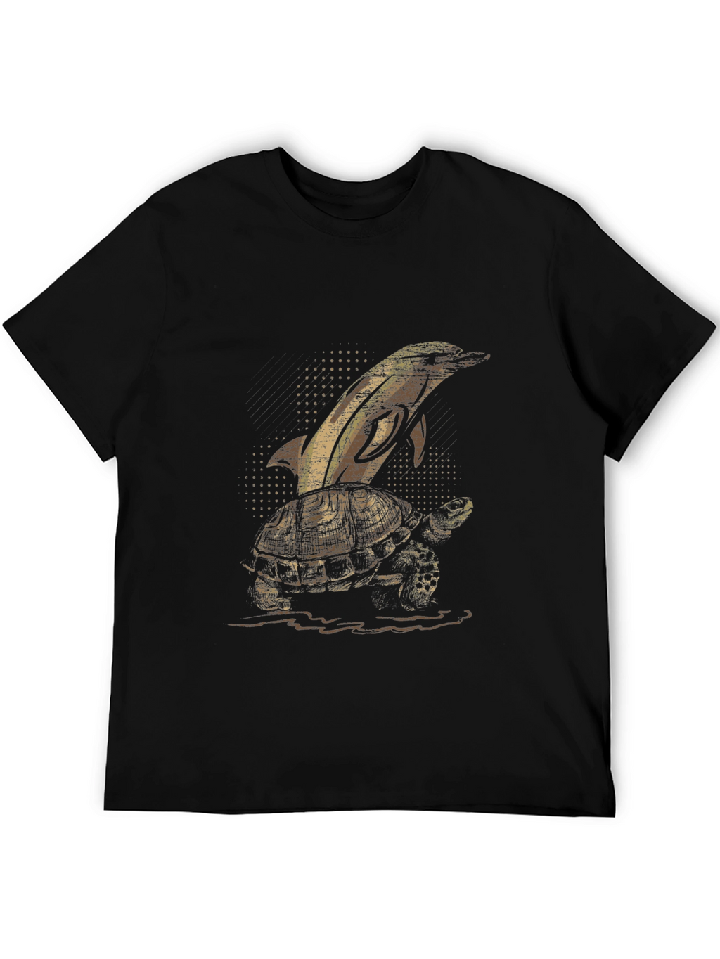 Dolphin Turtle Graphic Tee - Black Cotton T-Shirt