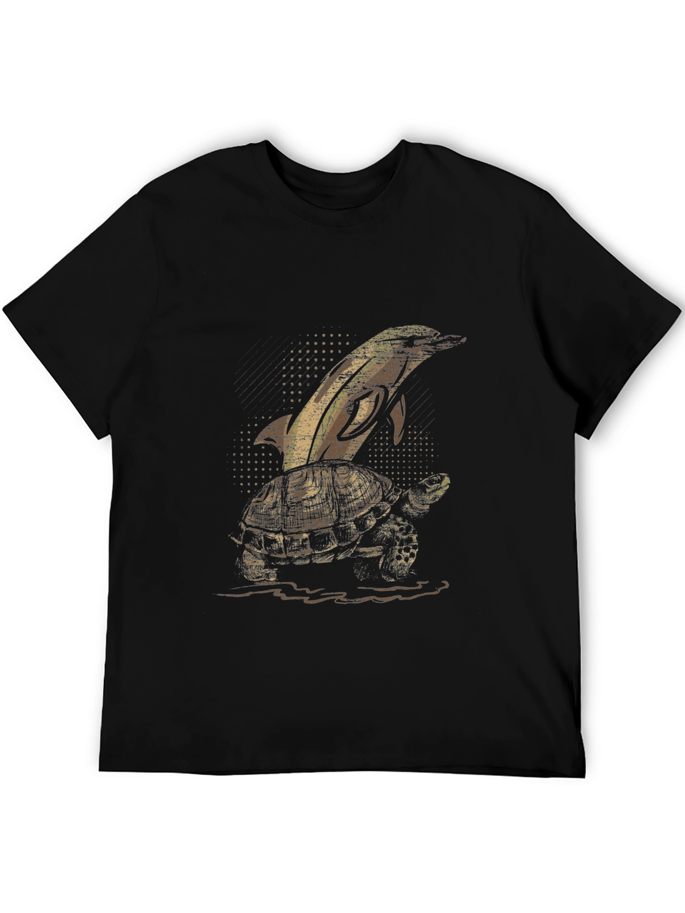 Dolphin Turtle Graphic Tee - Black Cotton T-Shirt