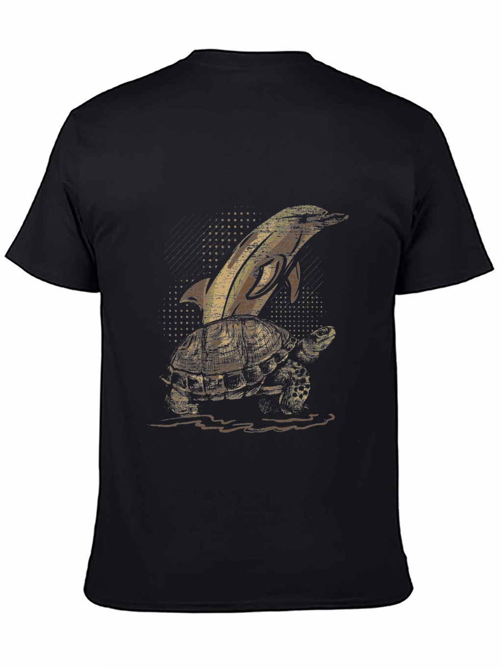 Dolphin Turtle Graphic Tee - Black Cotton T-Shirt