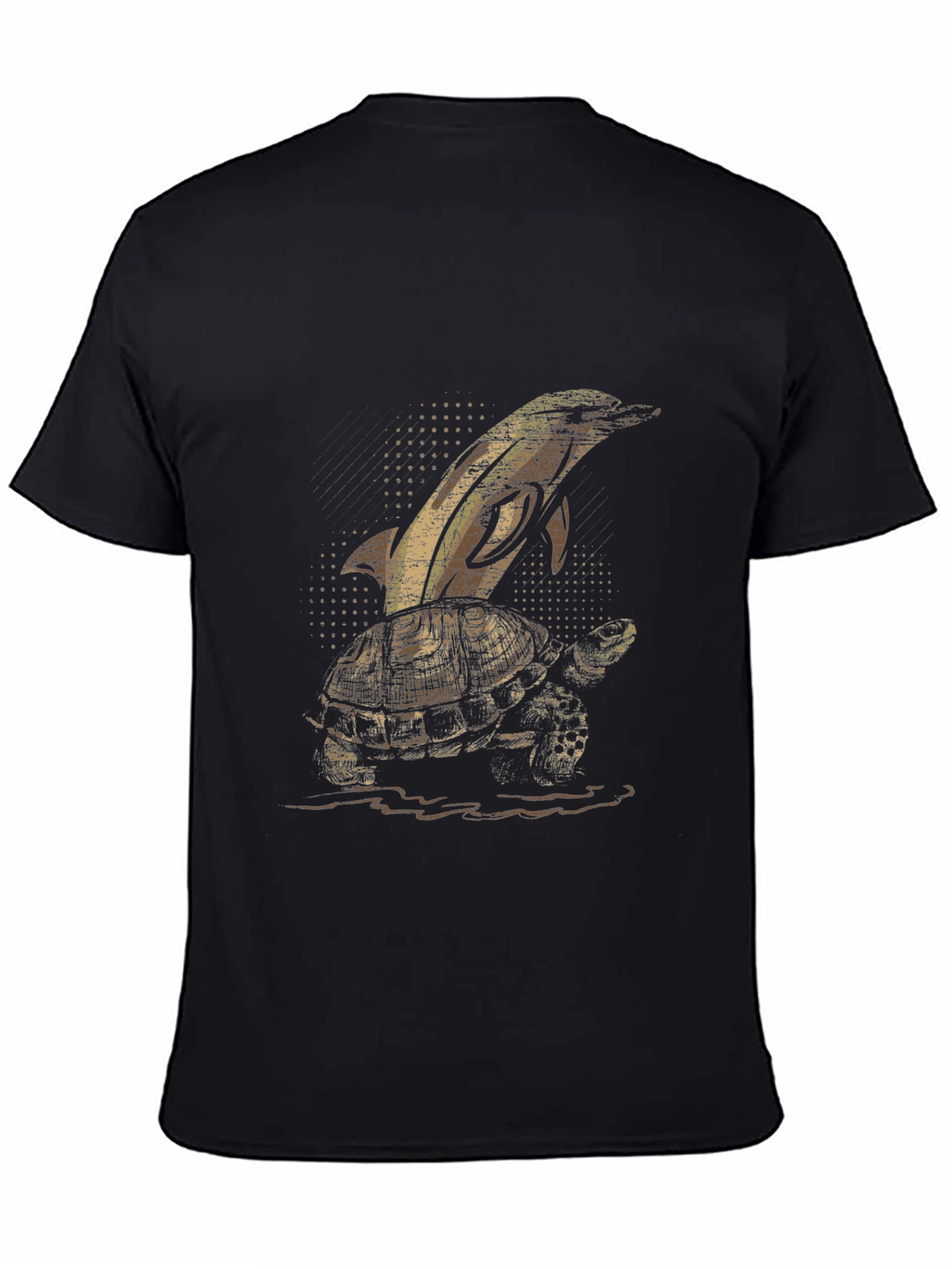 Dolphin Turtle Graphic Tee - Black Cotton T-Shirt