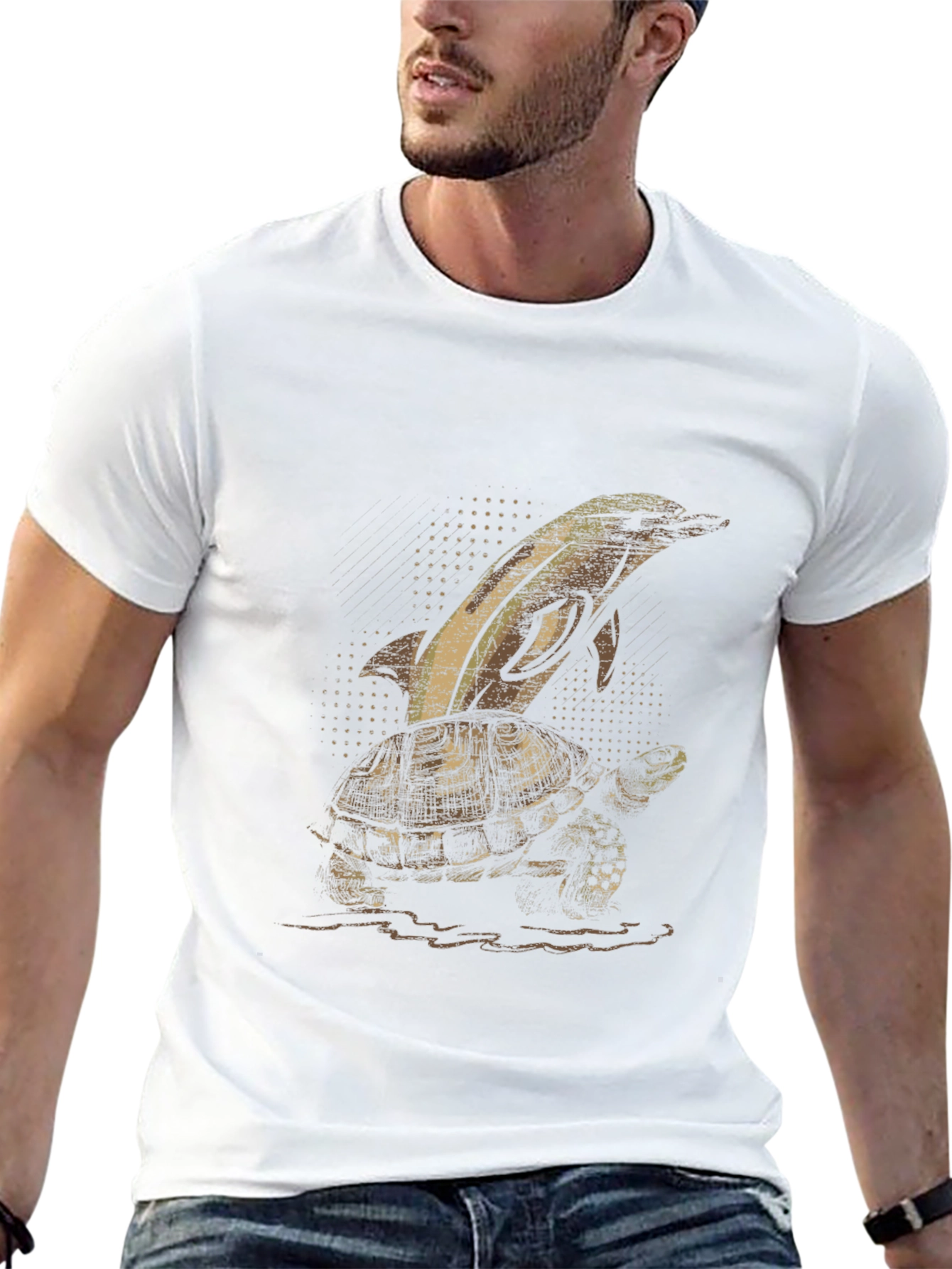 Dolphin Turtle Graphic Tee - Black Cotton T-Shirt