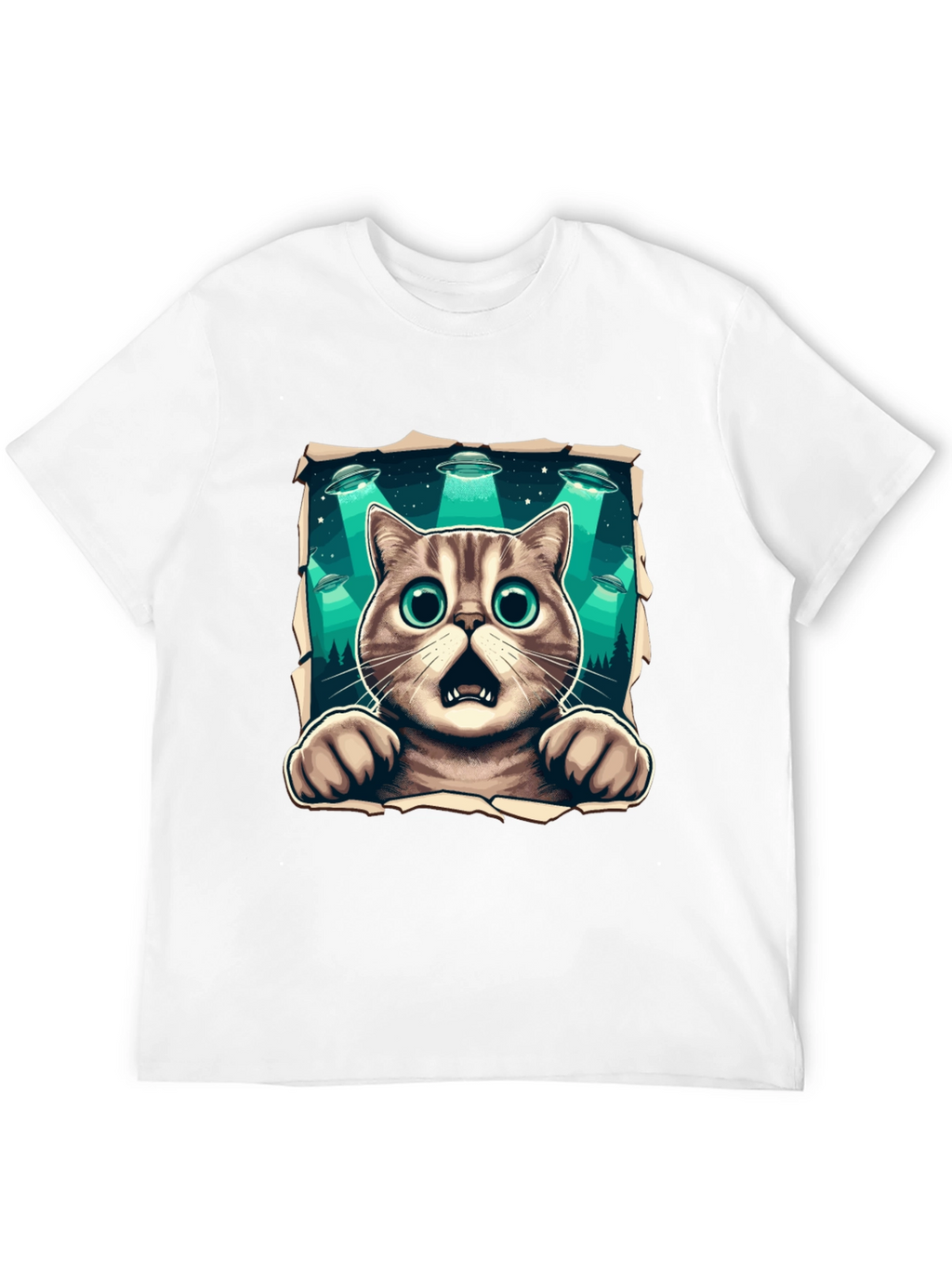 Alien Abduction Cat Graphic T-Shirt