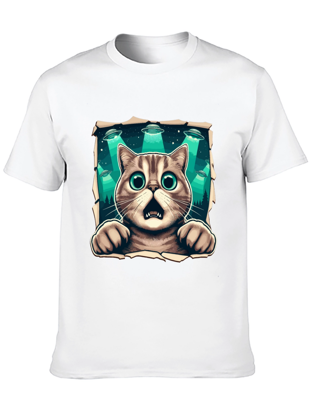 Alien Abduction Cat Graphic T-Shirt