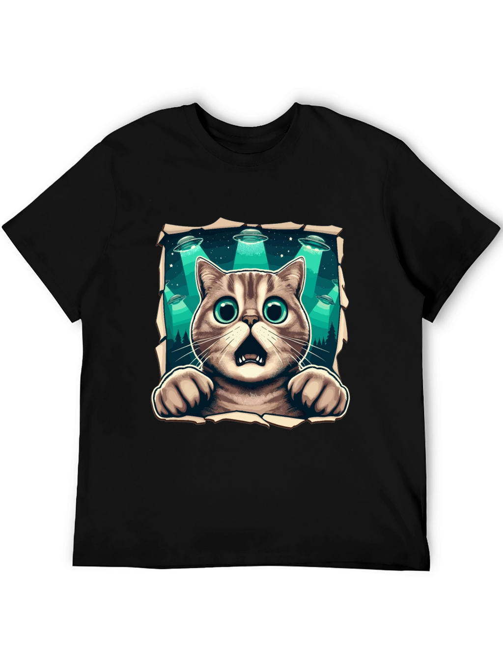 Alien Abduction Cat Graphic T-Shirt