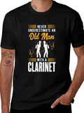 Never Underestimate Old Man Clarinet Black T-Shirt