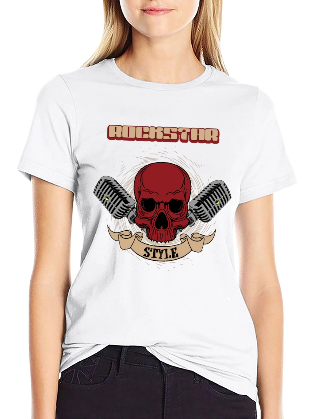Rockstar Style Graphic Tee - Skull & Microphones