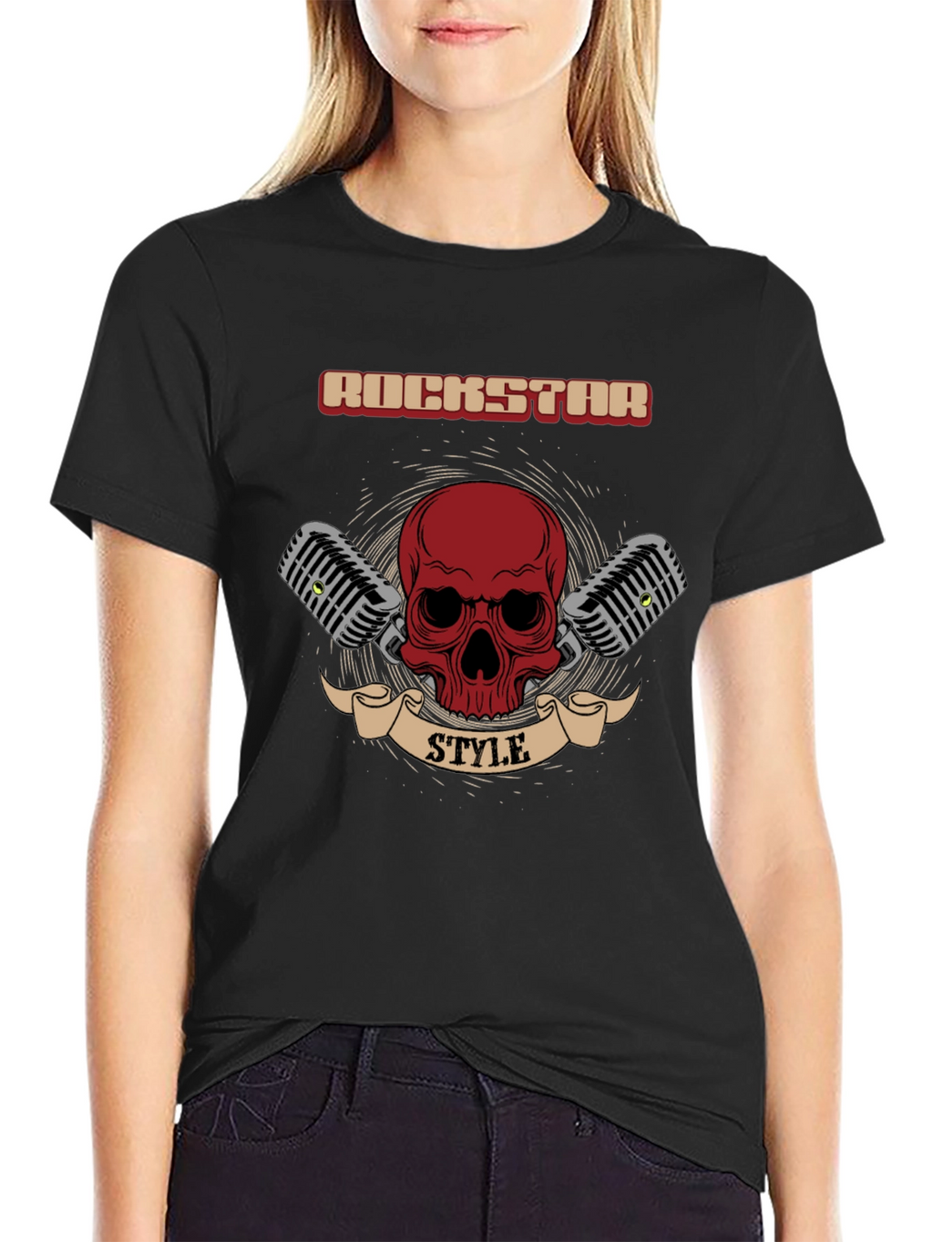 Rockstar Style Graphic Tee - Skull & Microphones