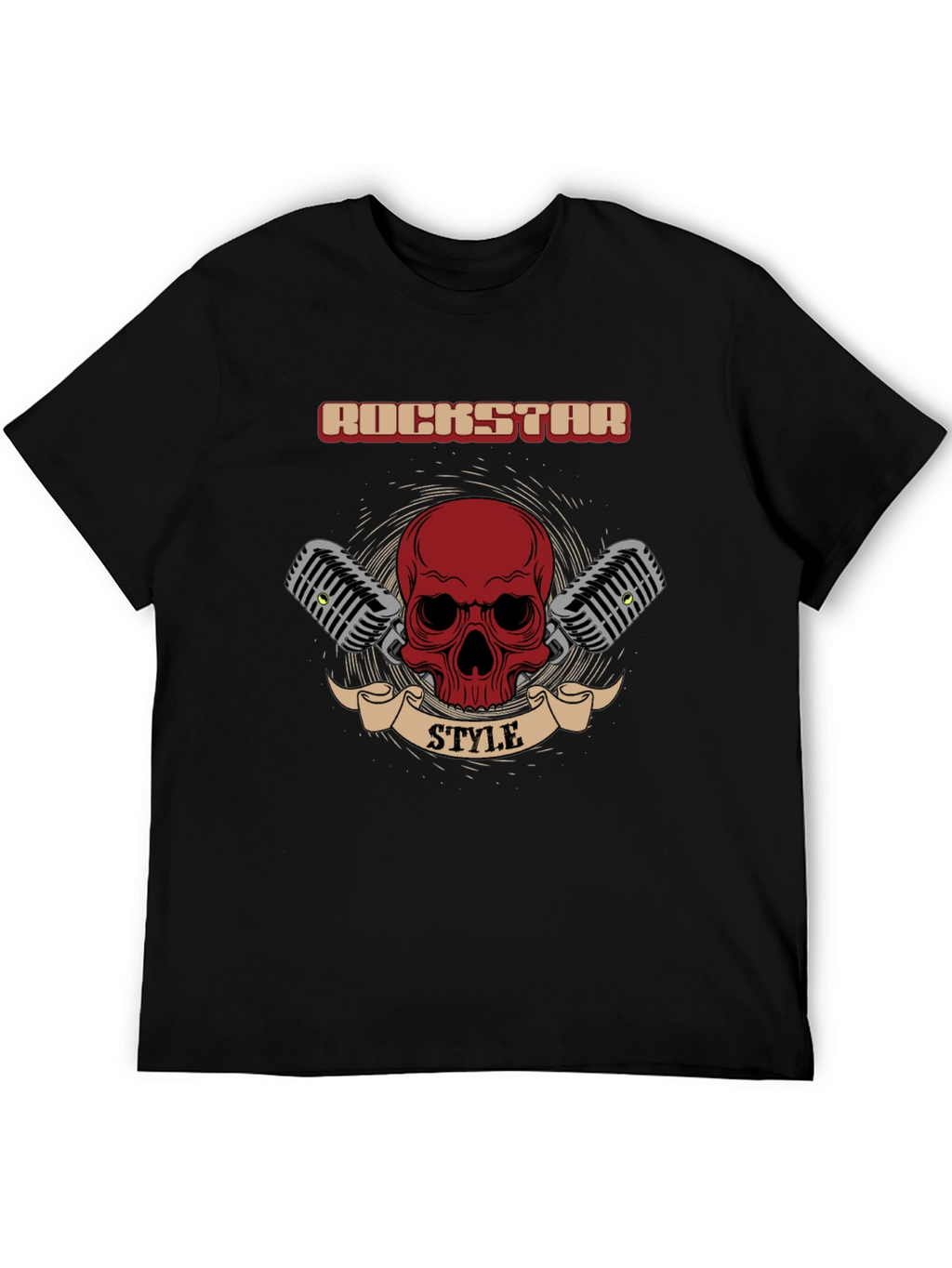 Rockstar Style Graphic Tee - Skull & Microphones