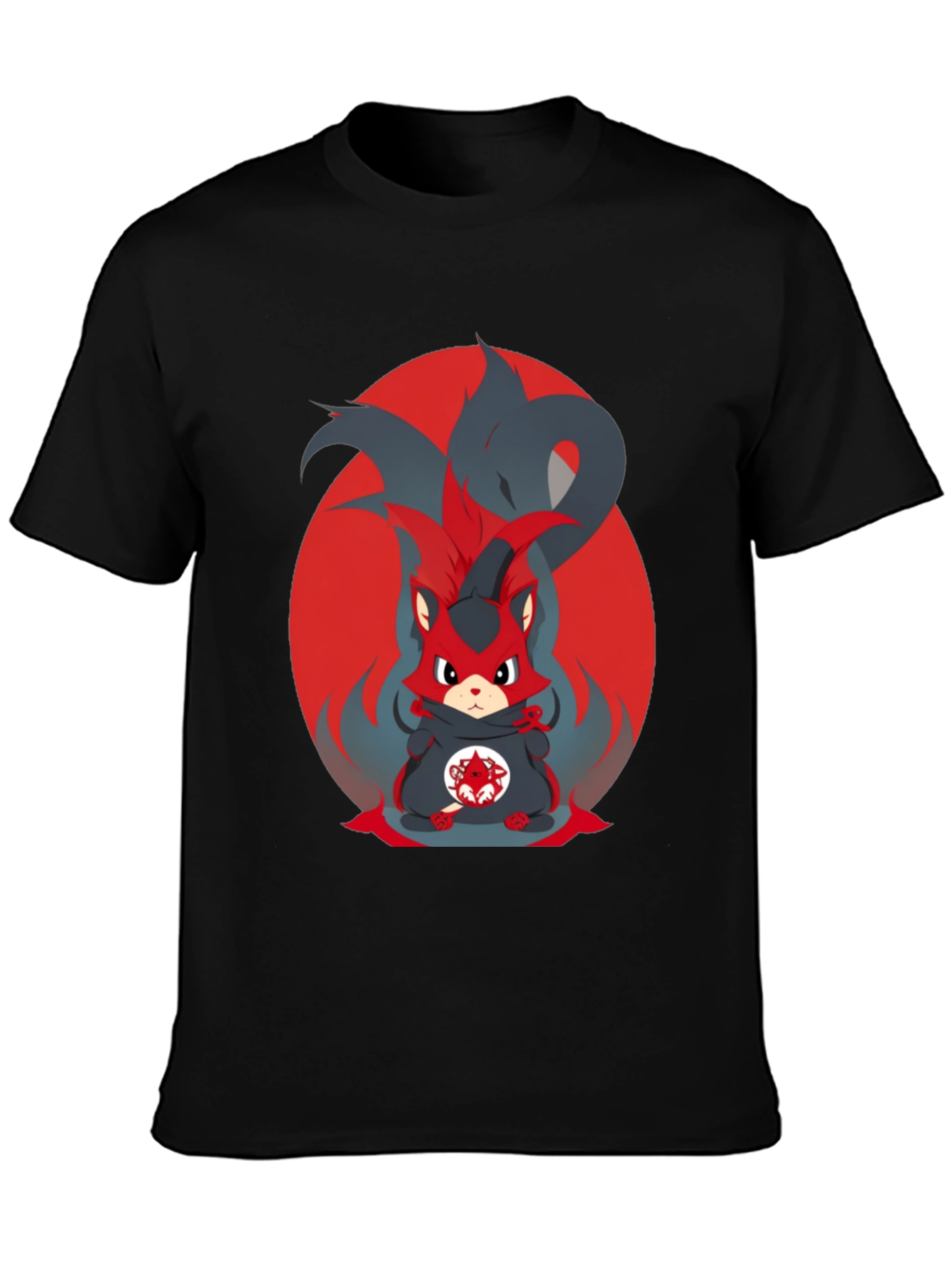 Anime Red Fox Graphic Tee - Mens Black T-Shirt