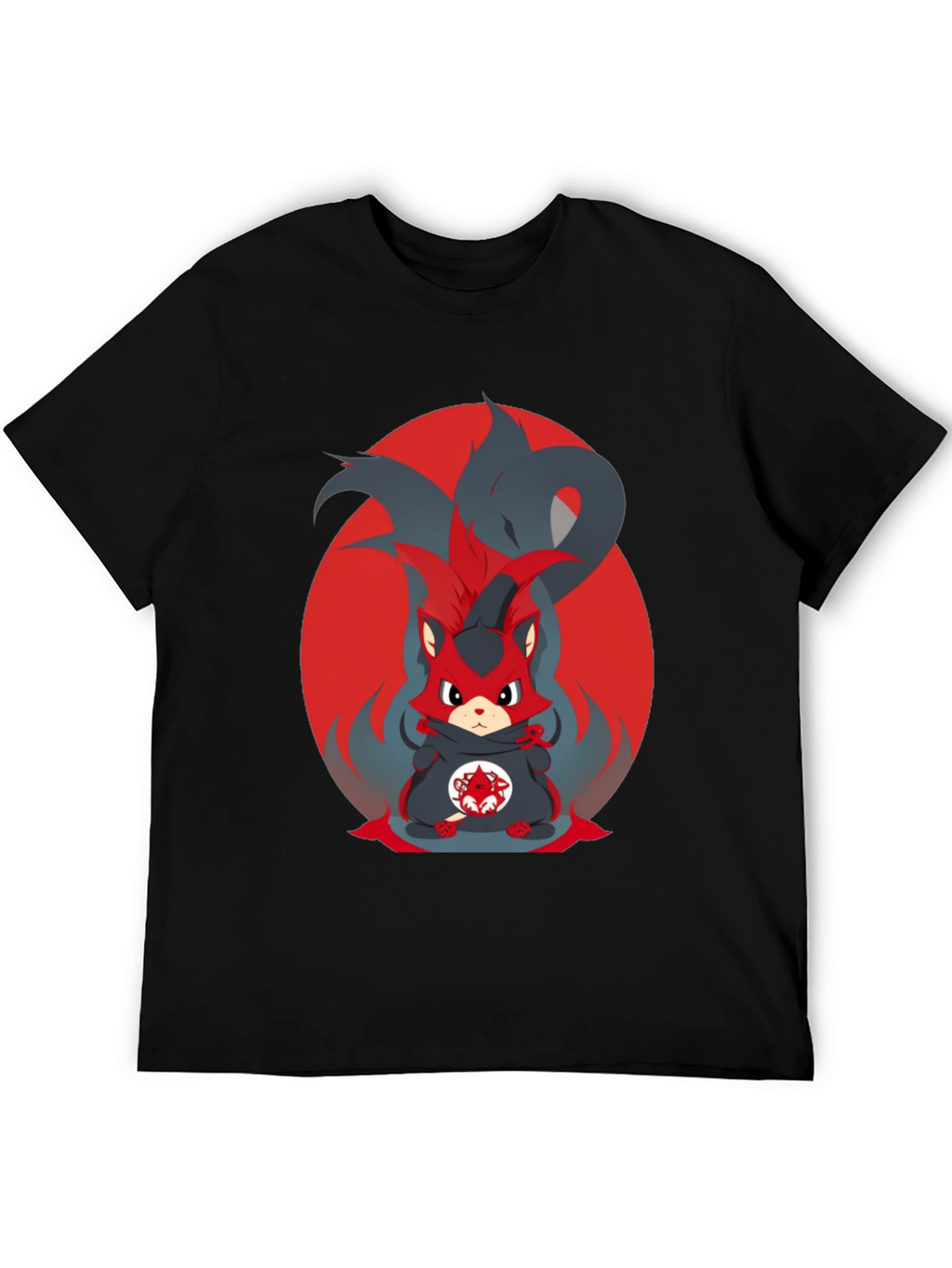 Anime Red Fox Graphic Tee - Mens Black T-Shirt