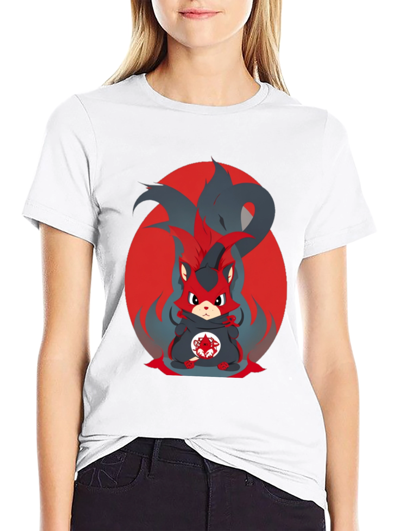 Anime Red Fox Graphic Tee - Mens Black T-Shirt