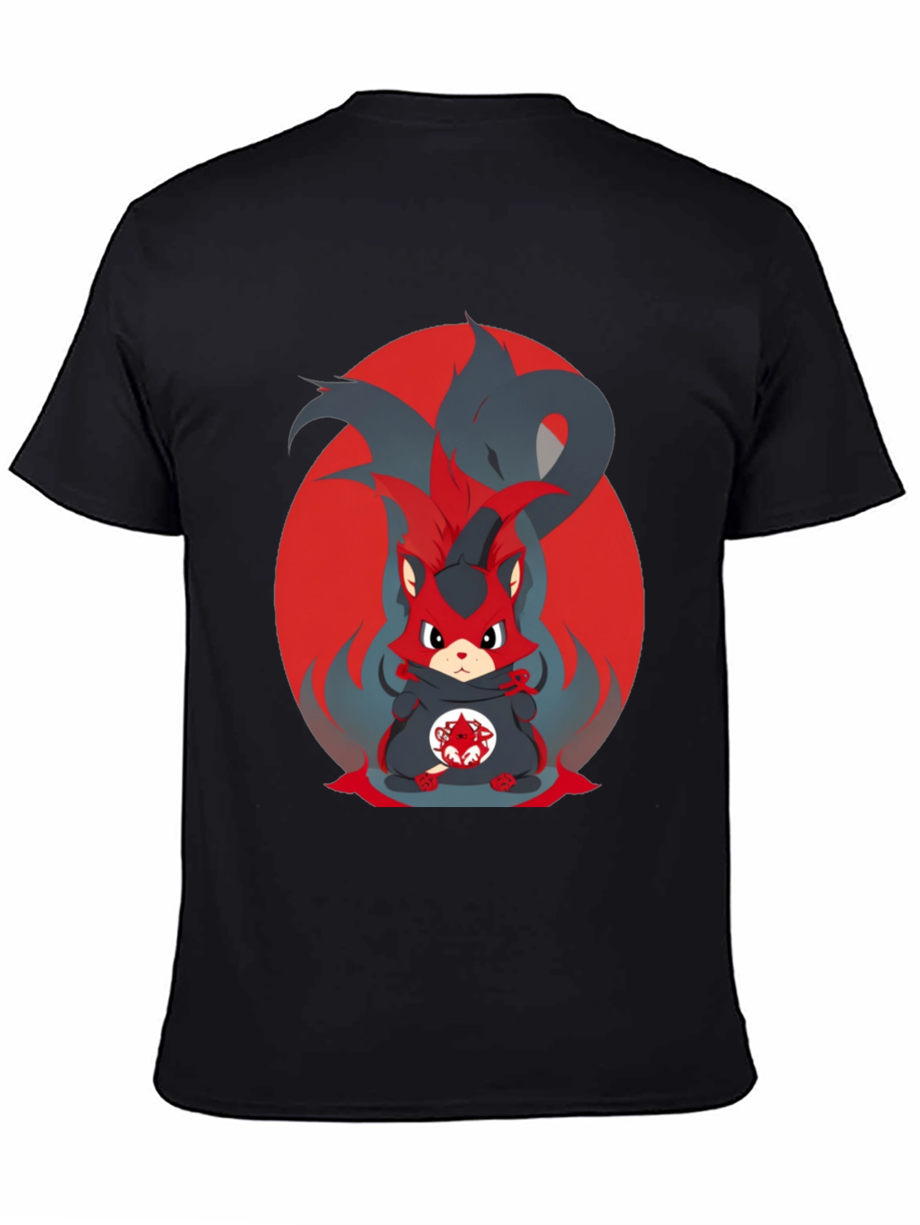 Anime Red Fox Graphic Tee - Mens Black T-Shirt
