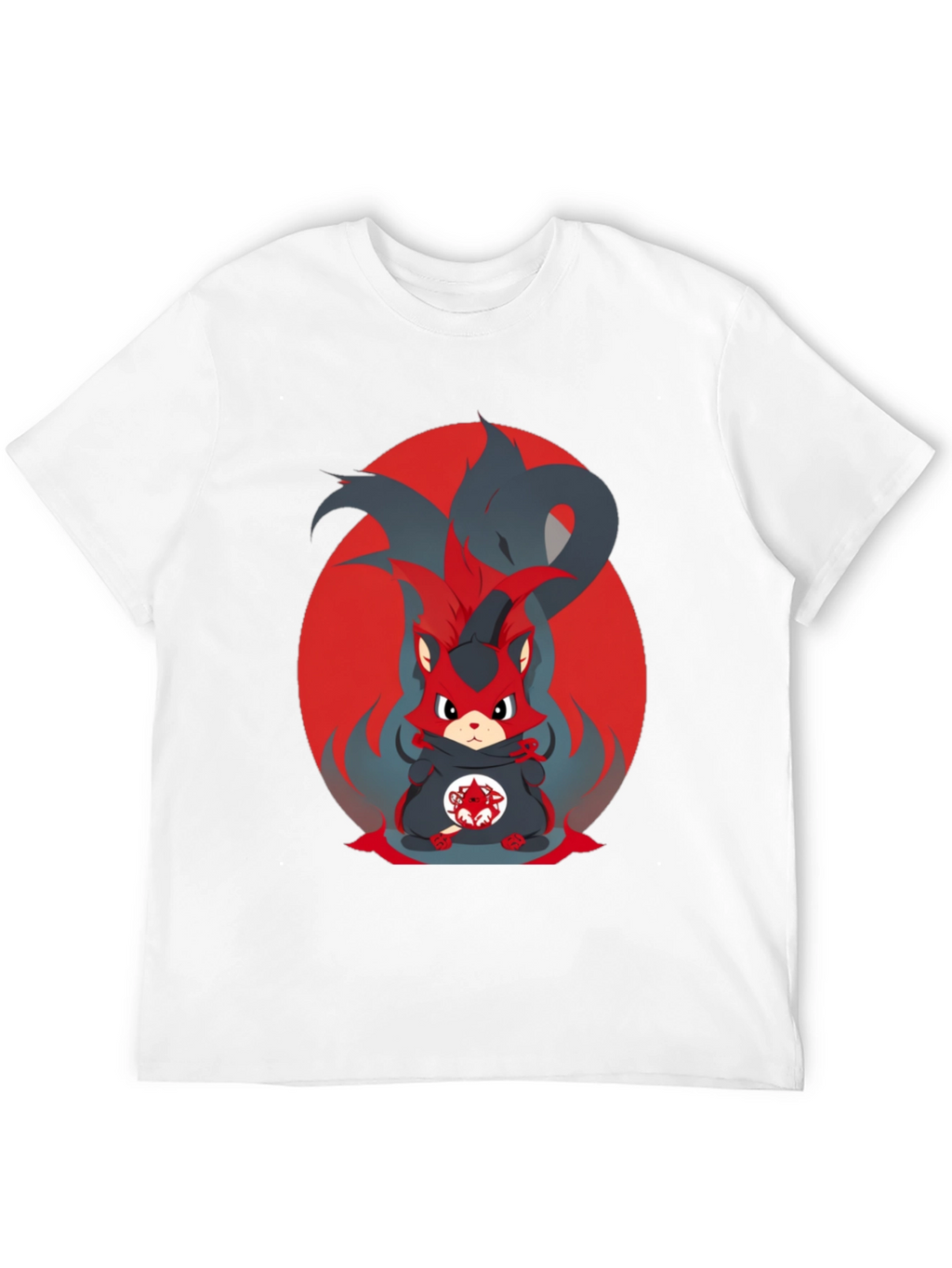 Anime Red Fox Graphic Tee - Mens Black T-Shirt