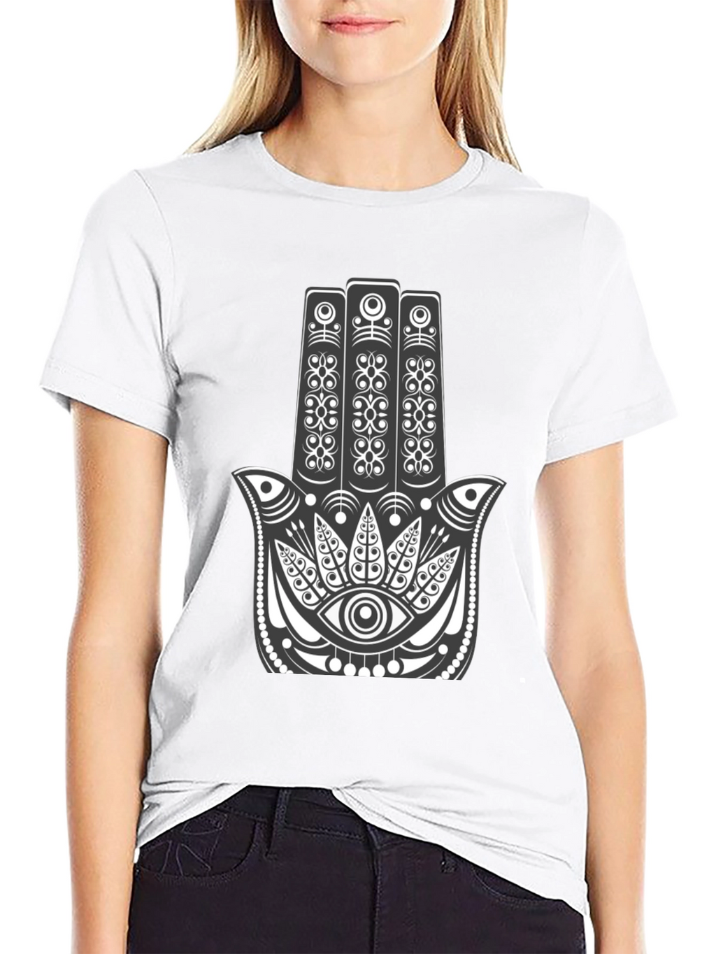 Hamsa Hand Graphic Tee - Black Cotton Comfort