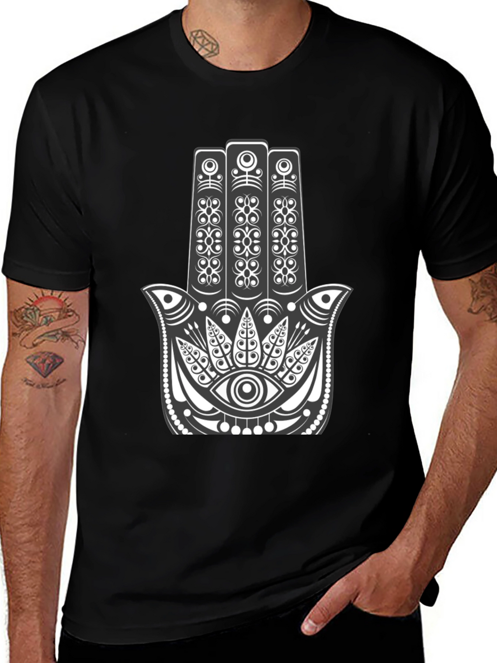 Hamsa Hand Graphic Tee - Black Cotton Comfort