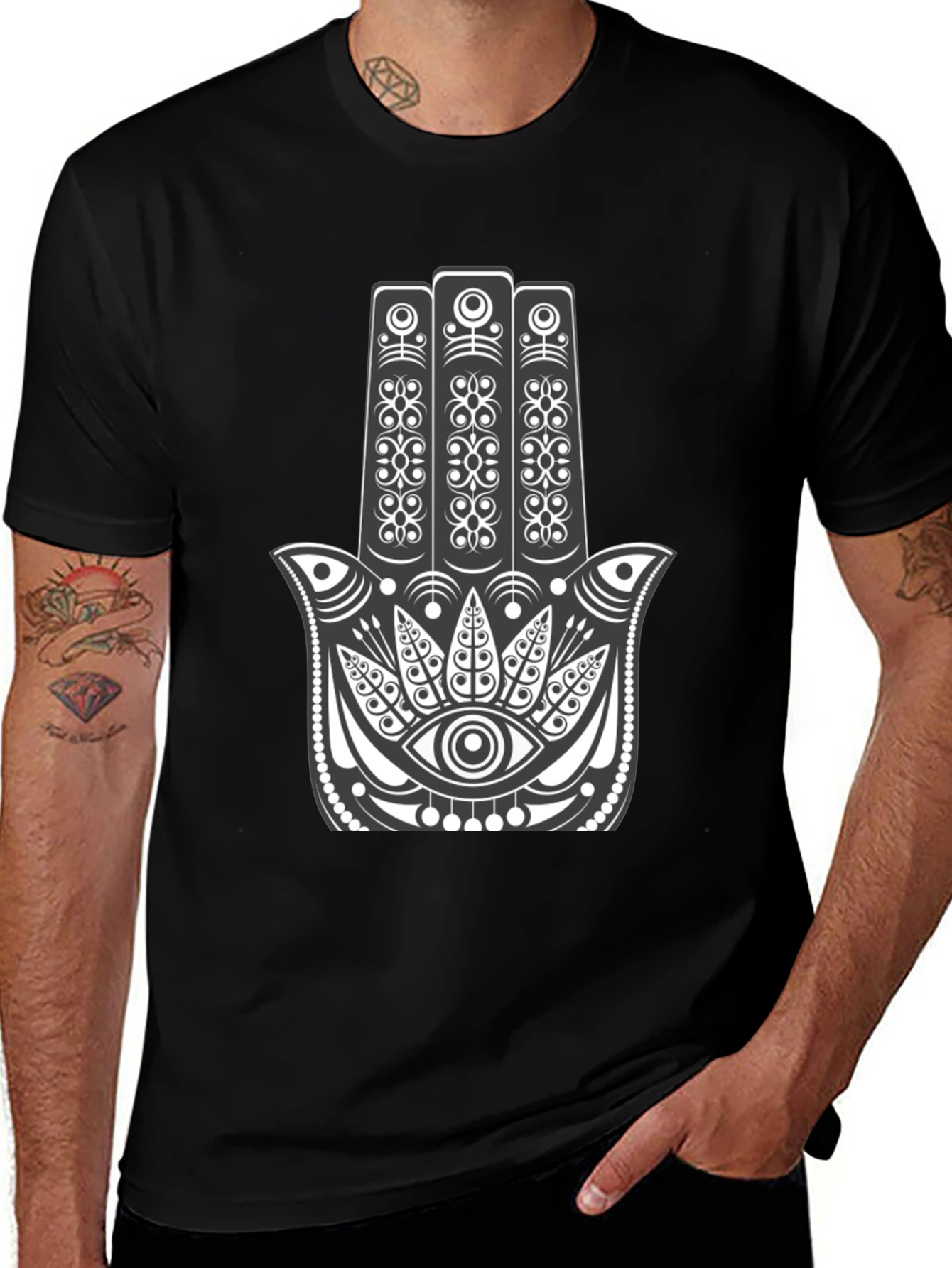 Hamsa Hand Graphic Tee - Black Cotton Comfort
