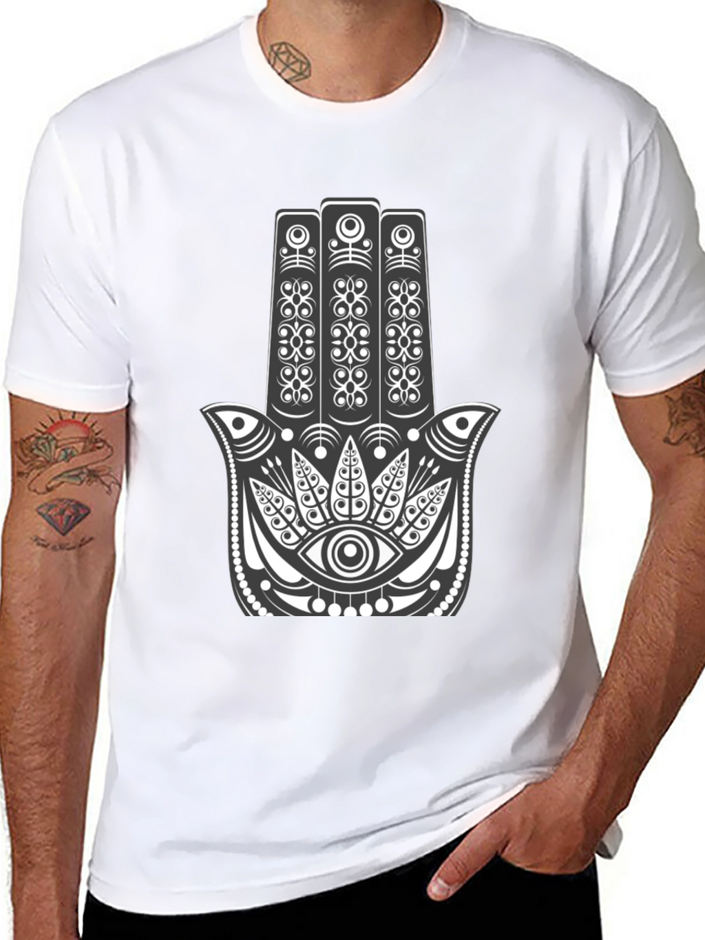 Hamsa Hand Graphic Tee - Black Cotton Comfort