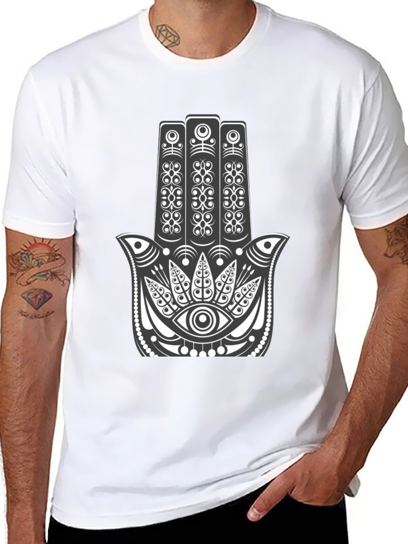 Hamsa Hand Graphic Tee - Black Cotton Comfort