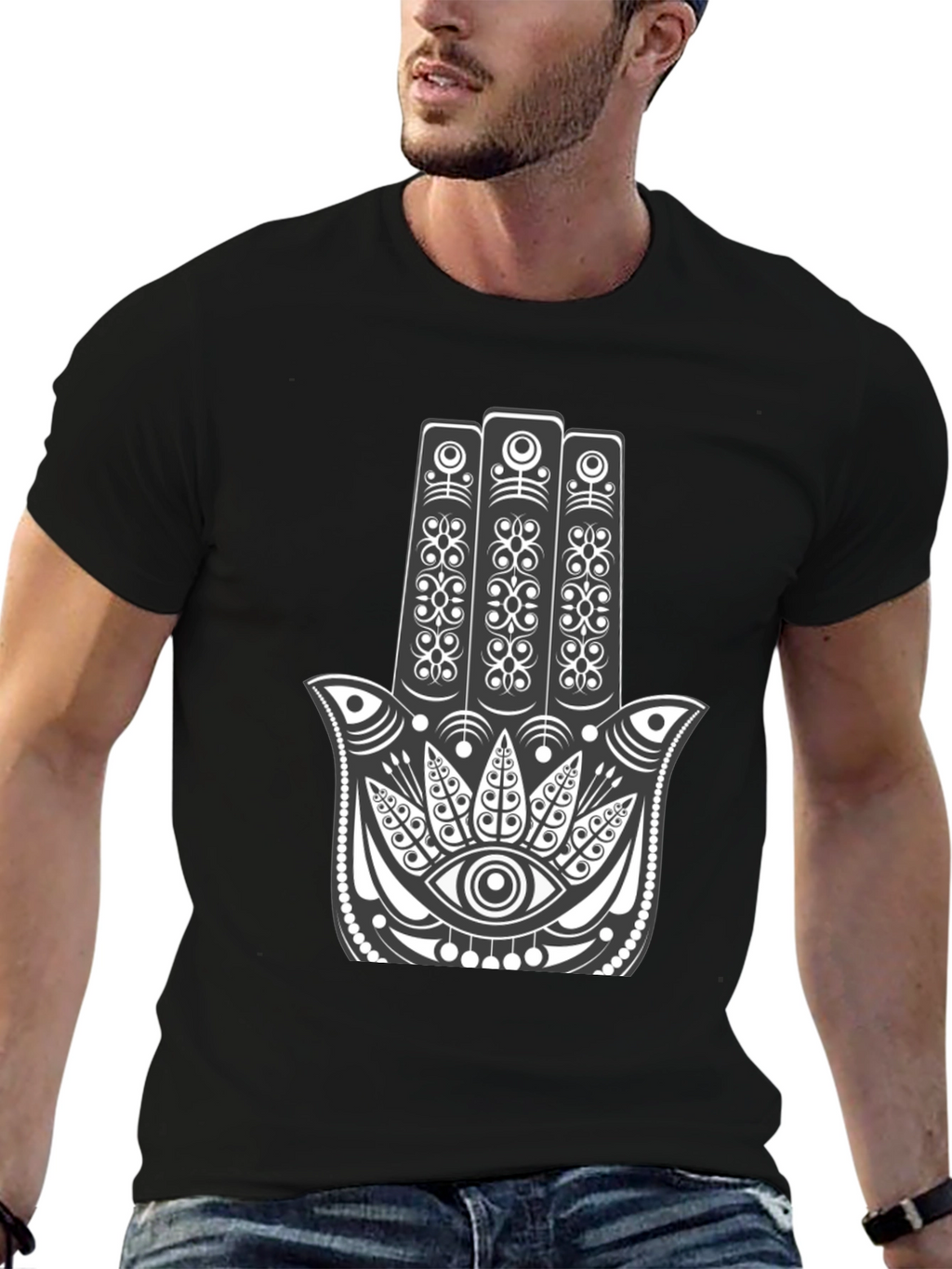Hamsa Hand Graphic Tee - Black Cotton Comfort