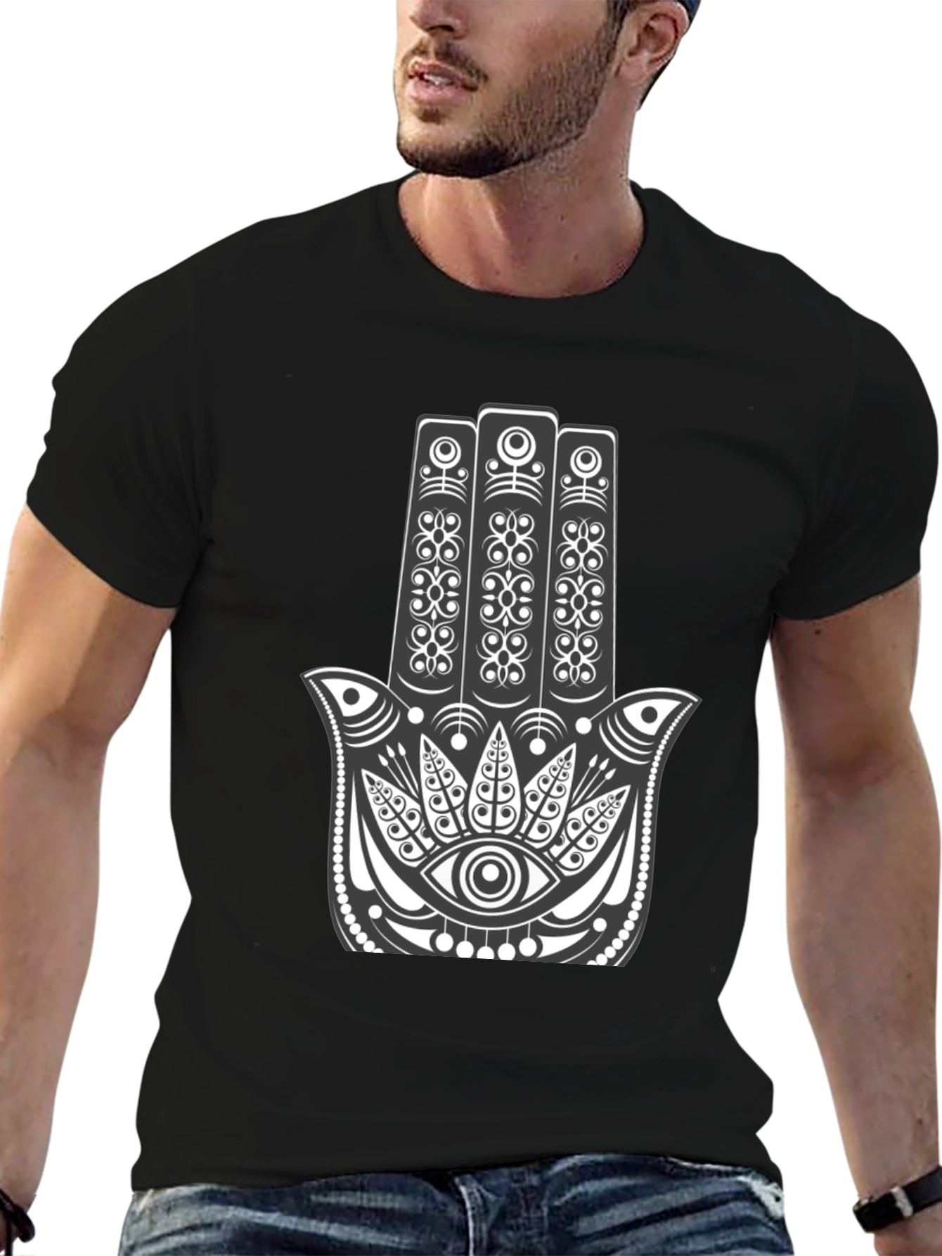 Hamsa Hand Graphic Tee - Black Cotton Comfort