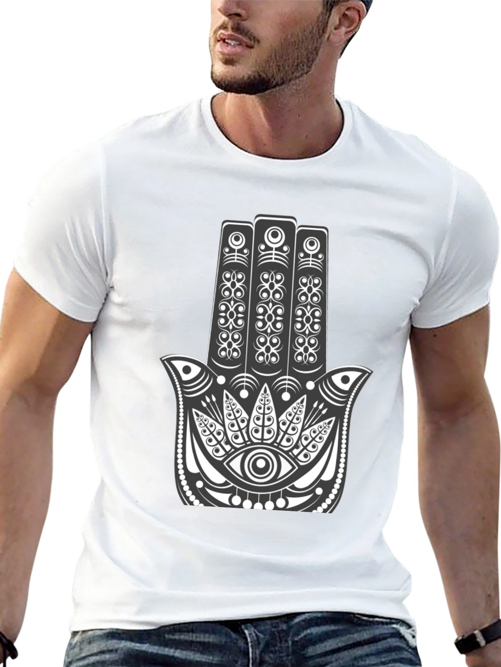 Hamsa Hand Graphic Tee - Black Cotton Comfort