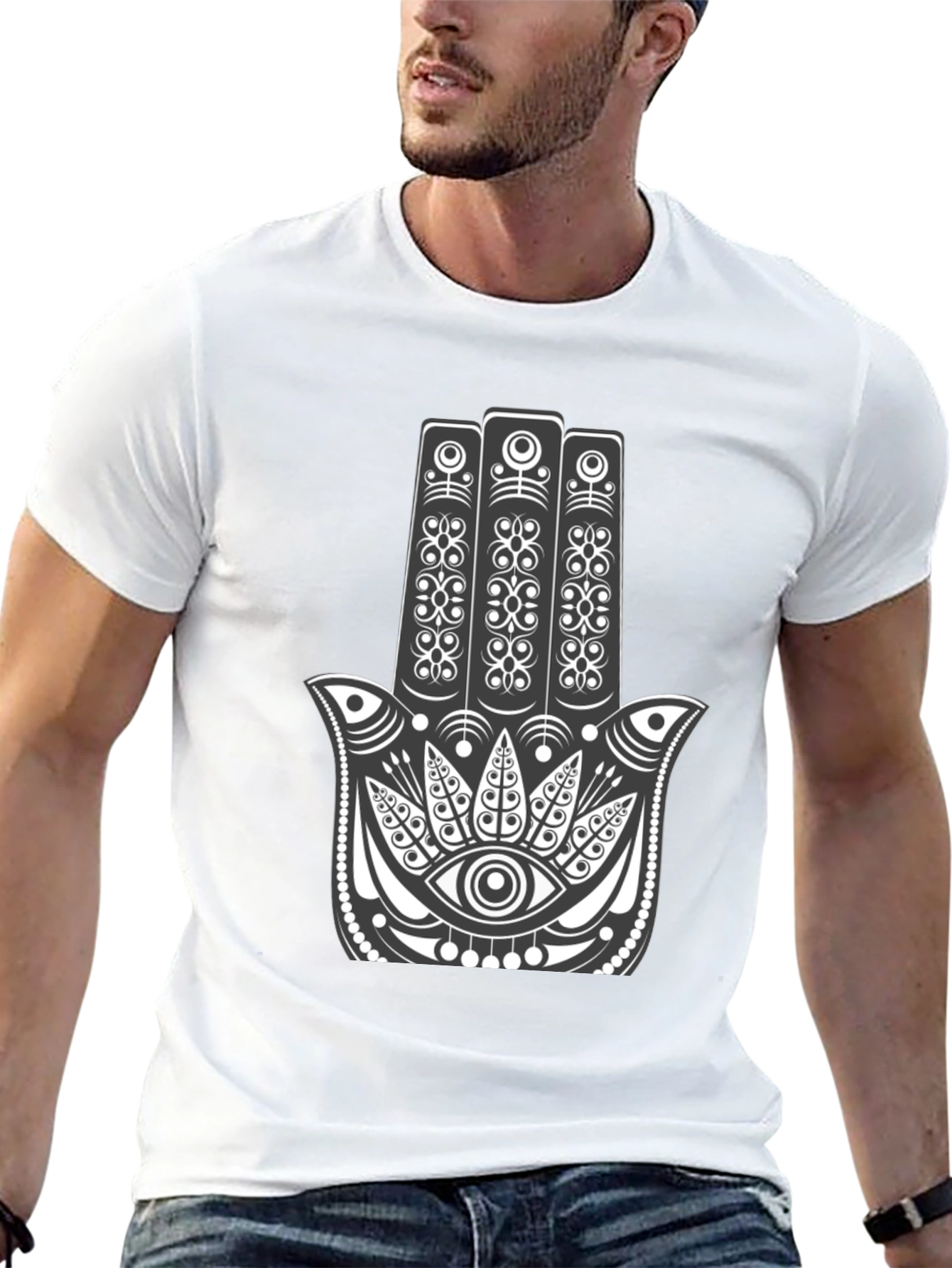 Hamsa Hand Graphic Tee - Black Cotton Comfort