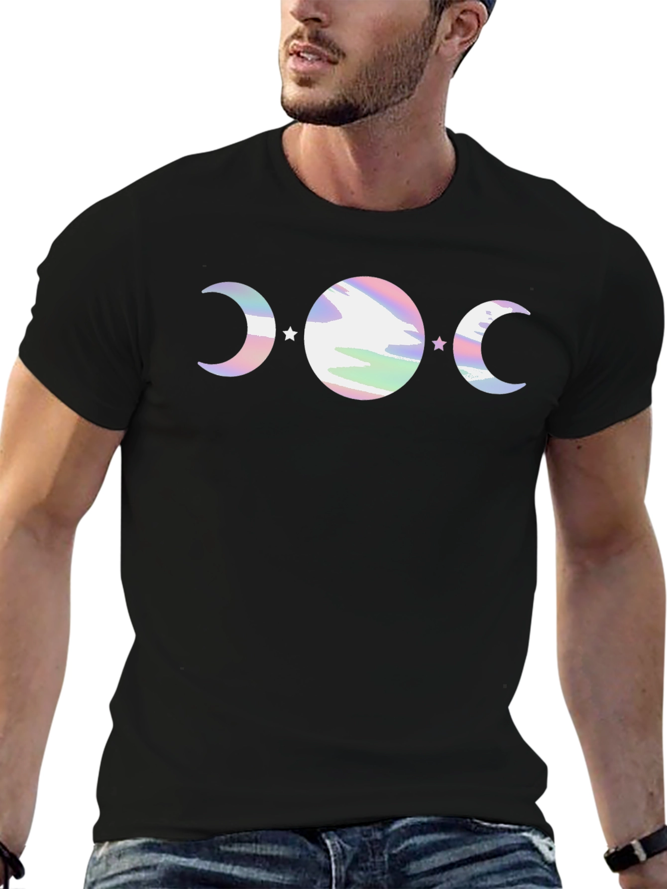 Mystic Moon Phase Graphic Tee - Black Cotton Blend