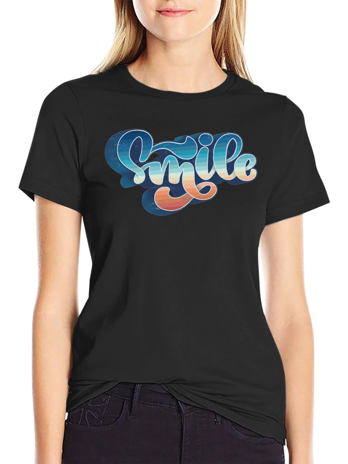 Retro Smile Graphic Black Tee