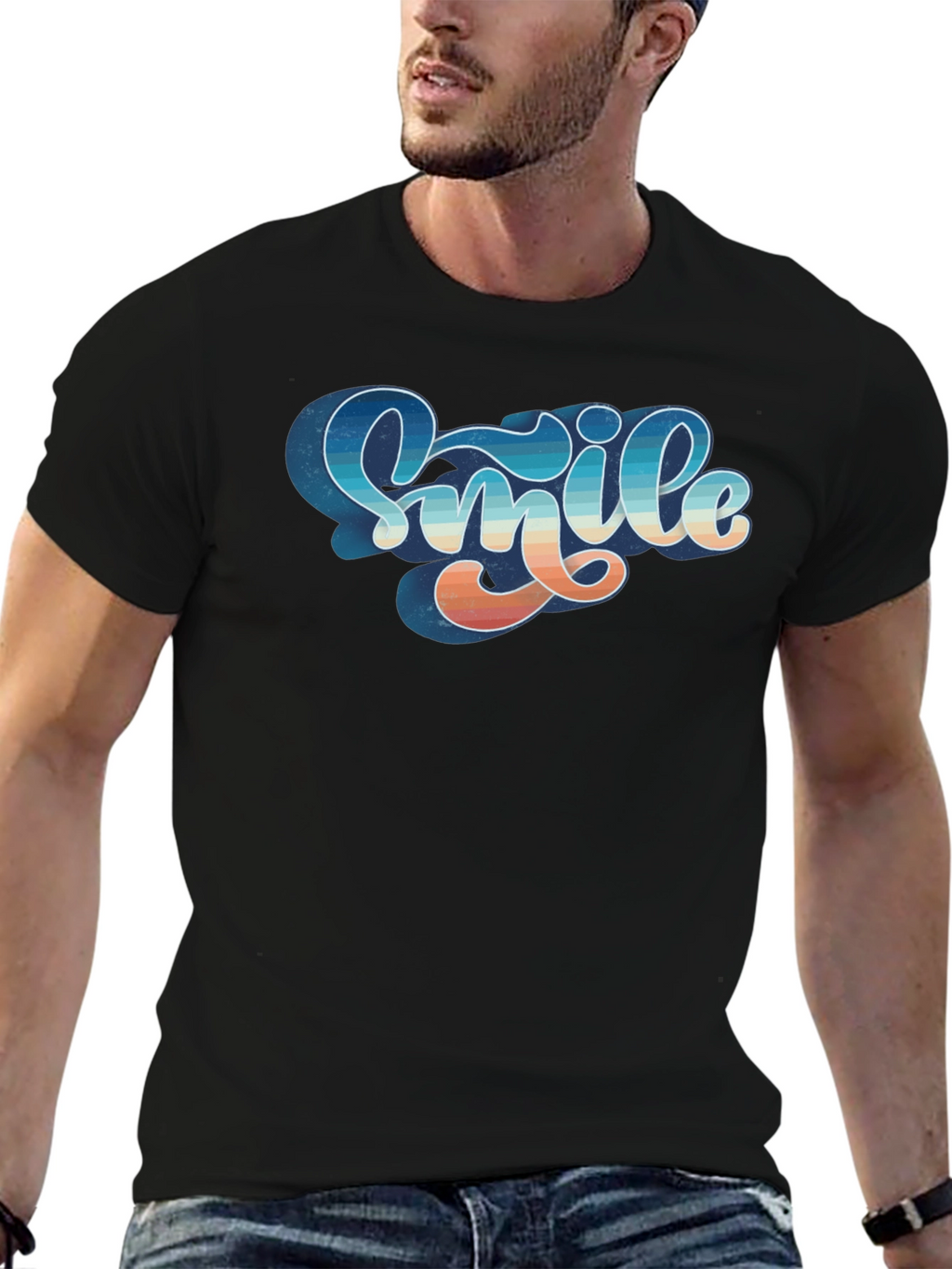 Retro Smile Graphic Black Tee