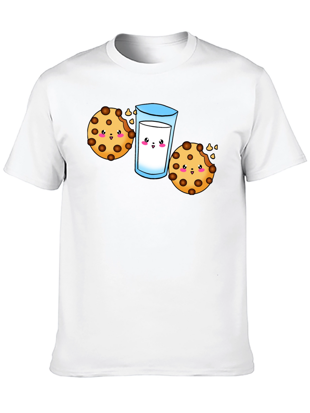 Cute Cookie & Milk Graphic Black T-Shirt