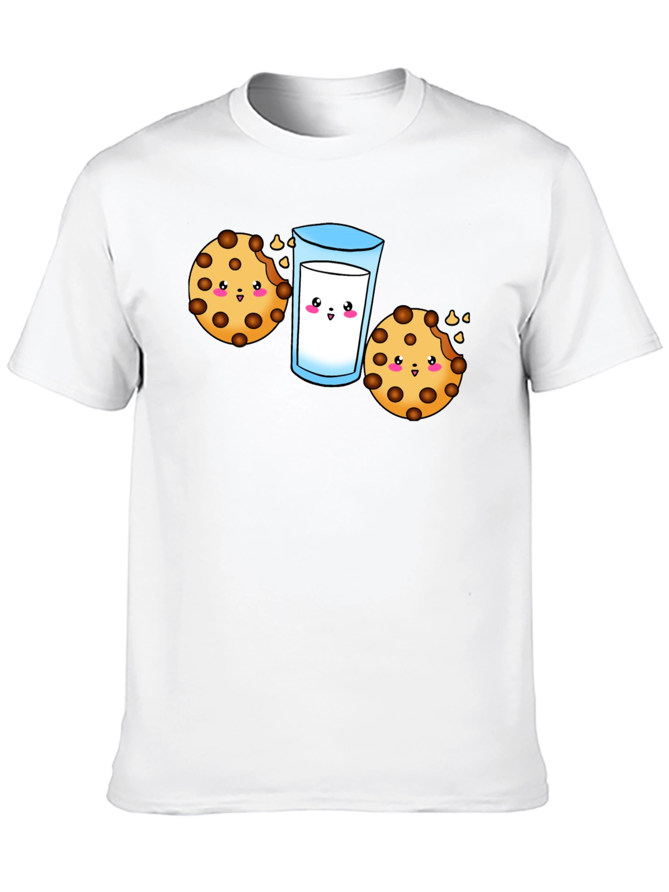 Cute Cookie & Milk Graphic Black T-Shirt