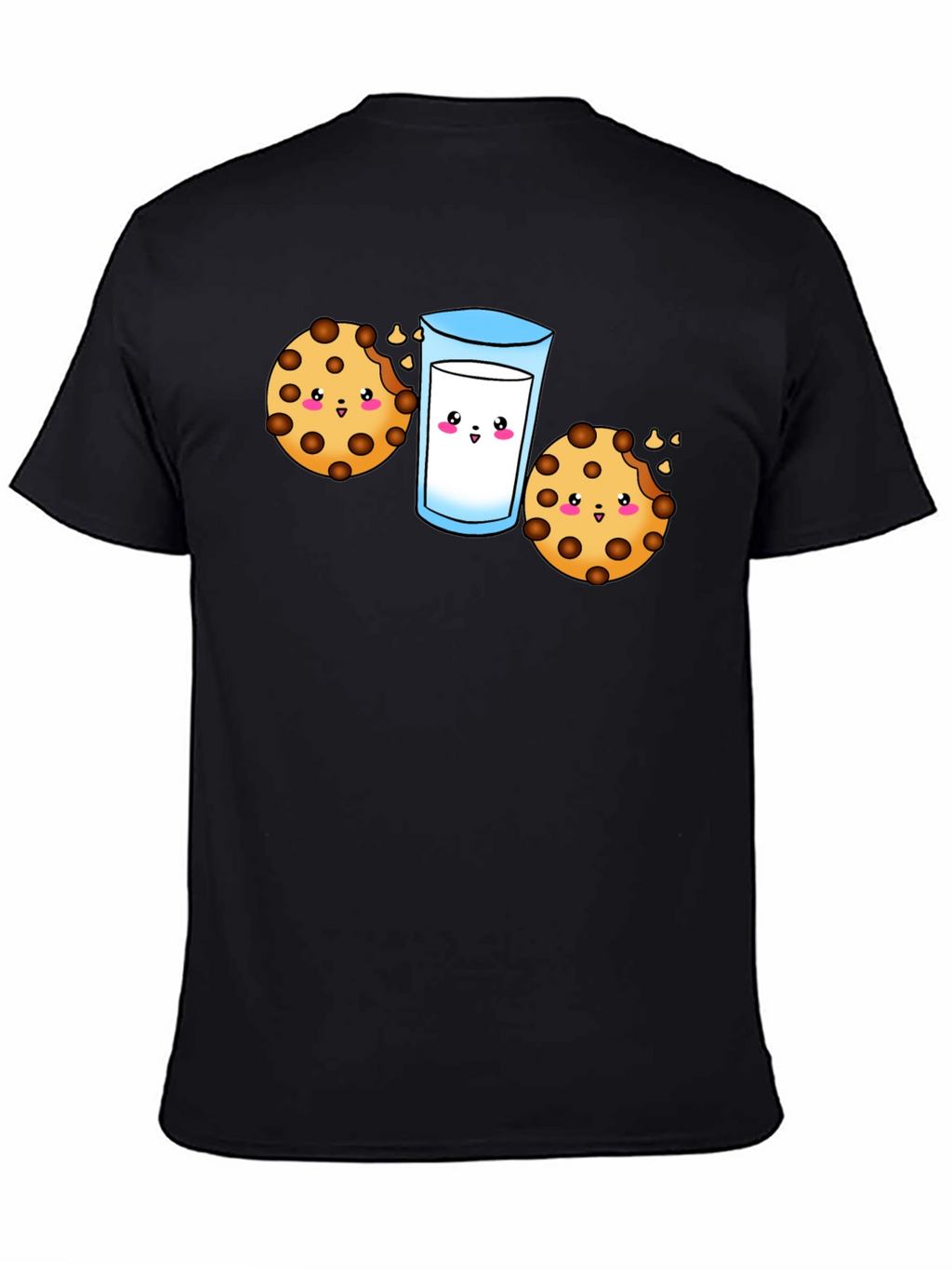 Cute Cookie & Milk Graphic Black T-Shirt